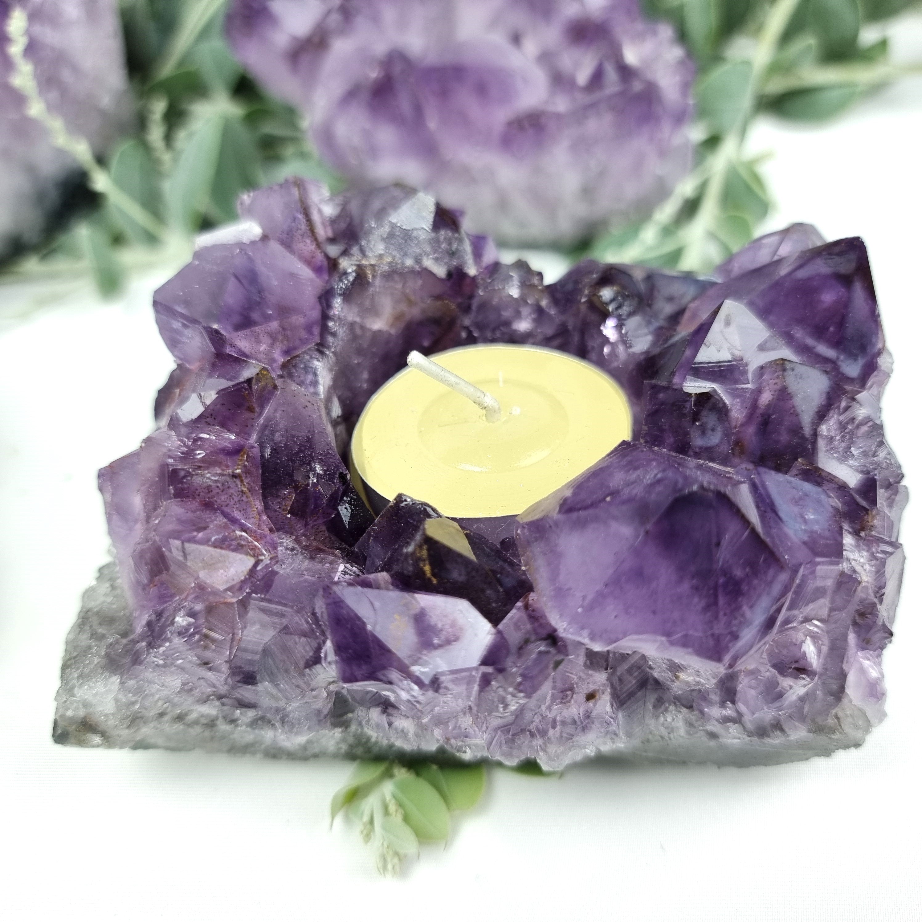 Amethyst Candle Holder - Amethyst Cluster Candle Holder