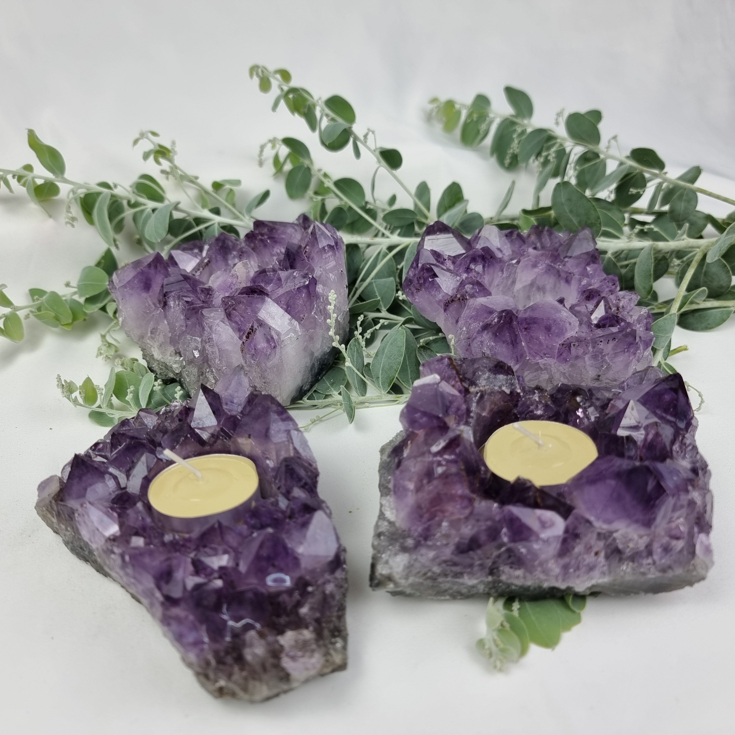 Portavelas de Amatista Drusa con Cristales Especiales | Energía, Belleza y Sofisticación | Pieza Artesanal BR Crystals