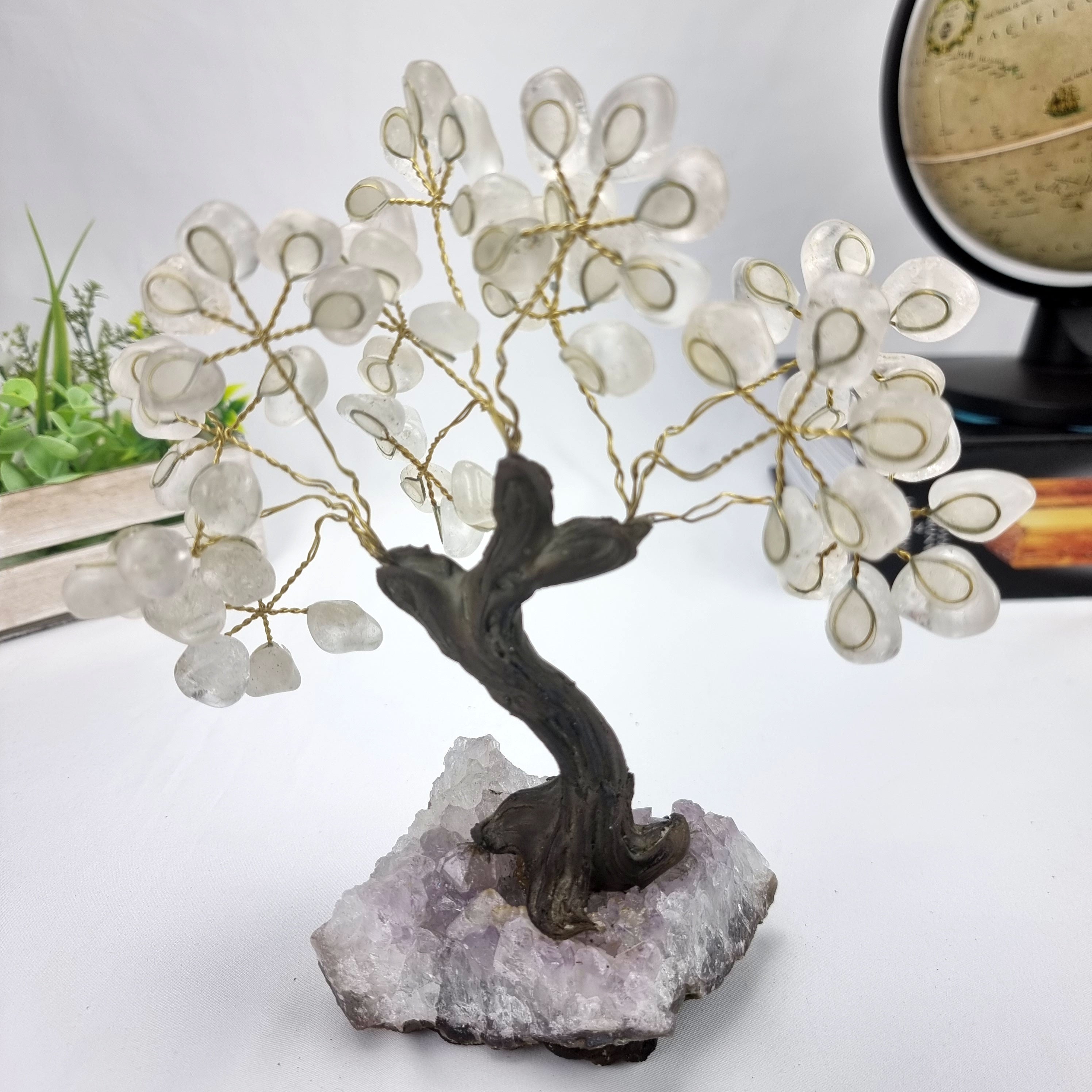 7" Tall Handmade Gemstone Crystal Quartz Tree on a Amethyst Cluster base,60 Total Gems Model, 9 Gems Options Available