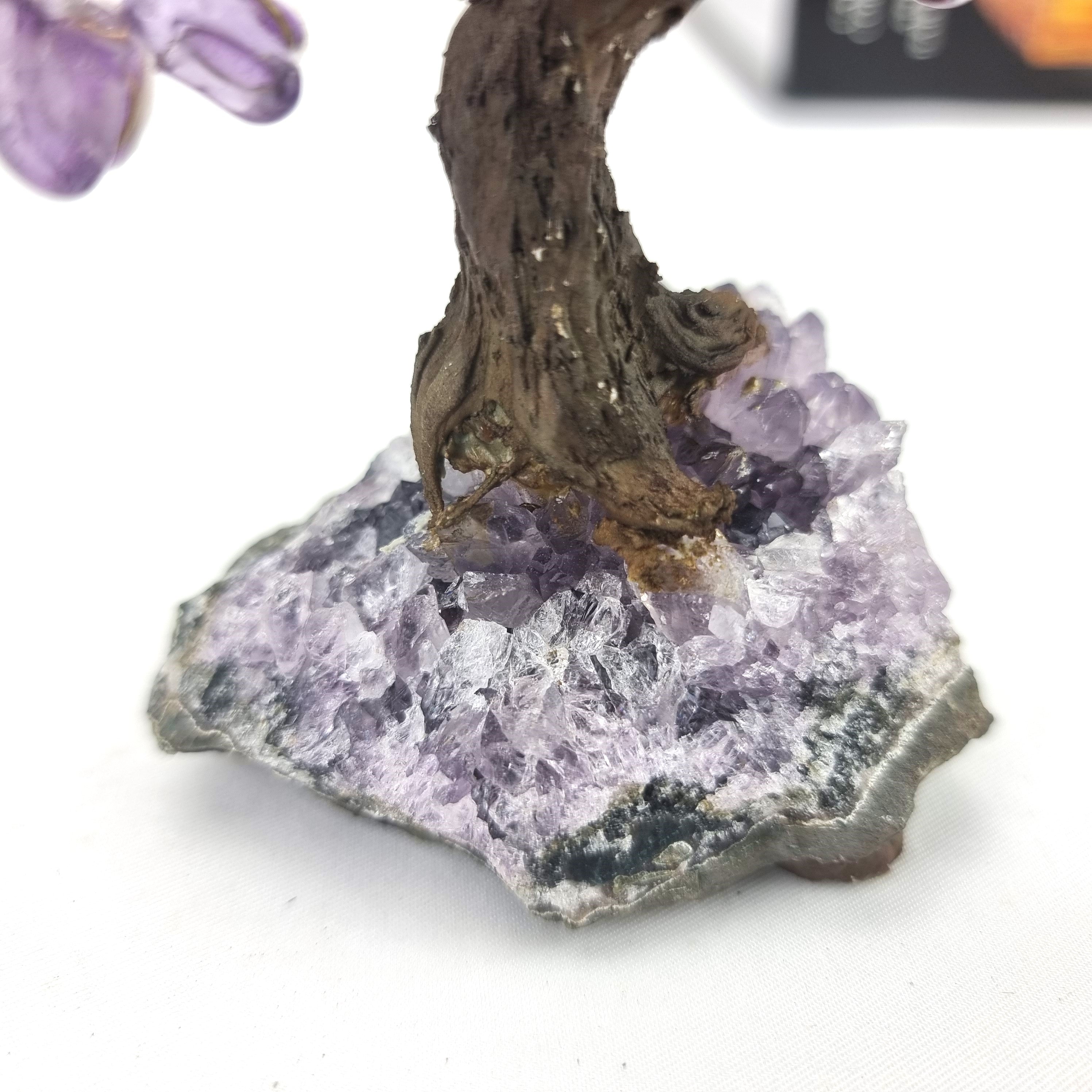 5" Tall Handmade Gemstone Amethyst Tree on a Amethyst Cluster base, 35 Total Gems Model, 9 Gem Options