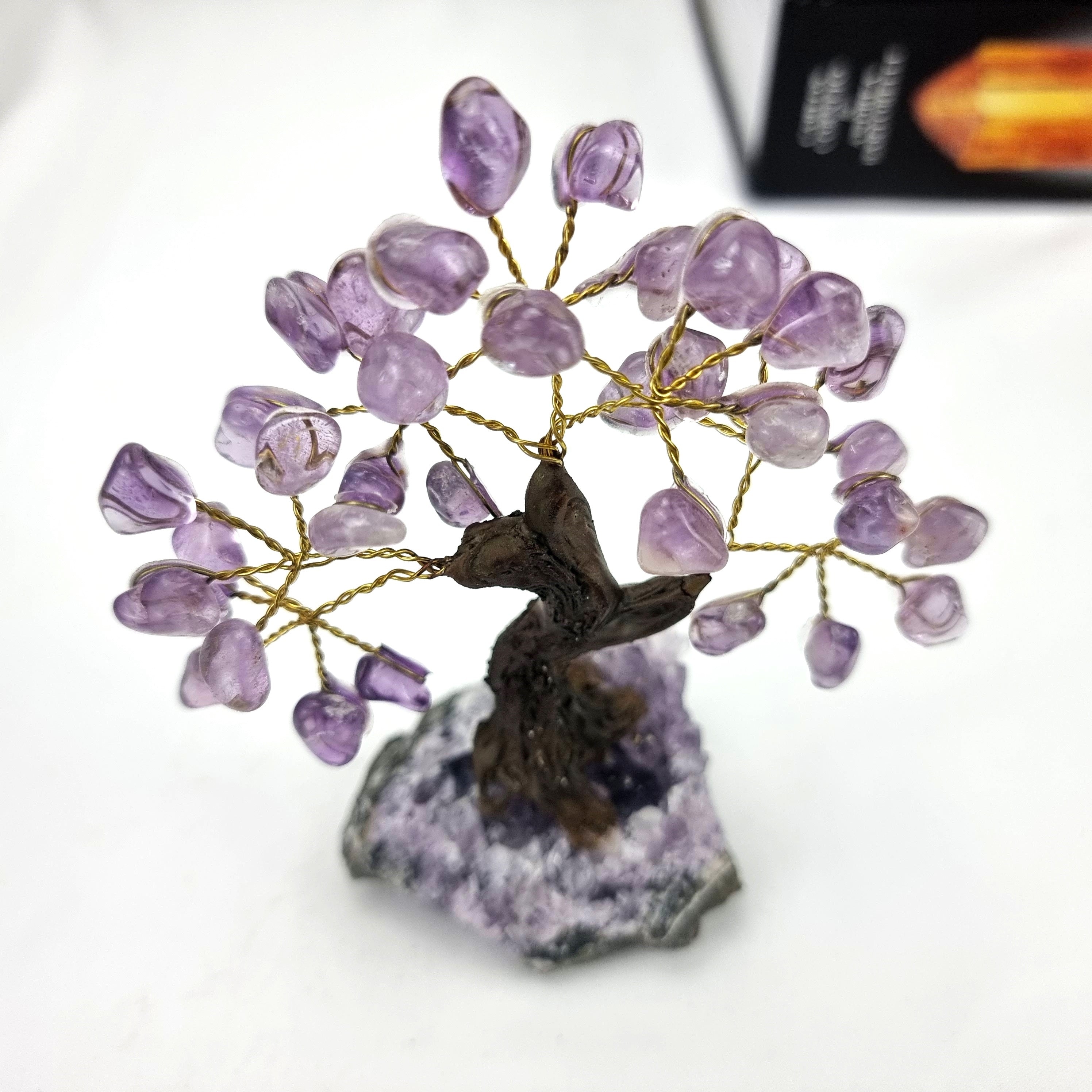 5" Tall Handmade Gemstone Amethyst Tree on a Amethyst Cluster base, 35 Total Gems Model, 9 Gem Options