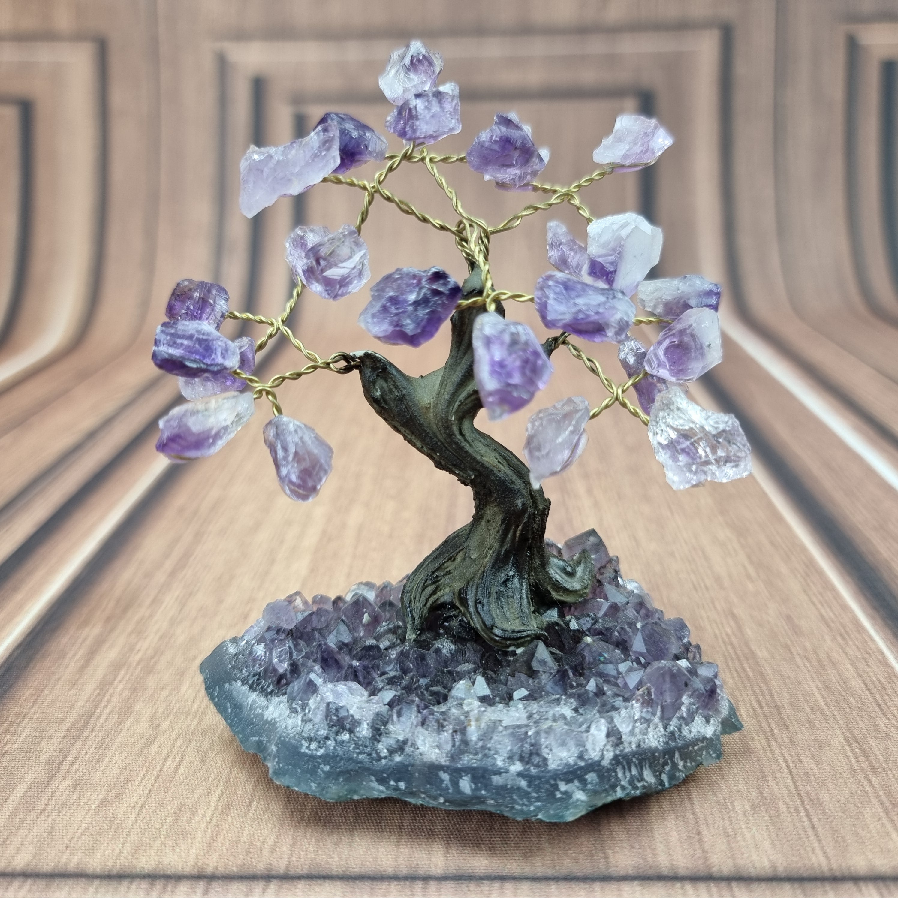 5" Tall Rough Amethyst Tree, Amethyst Base, 24 Gems Total Model, 8 branches