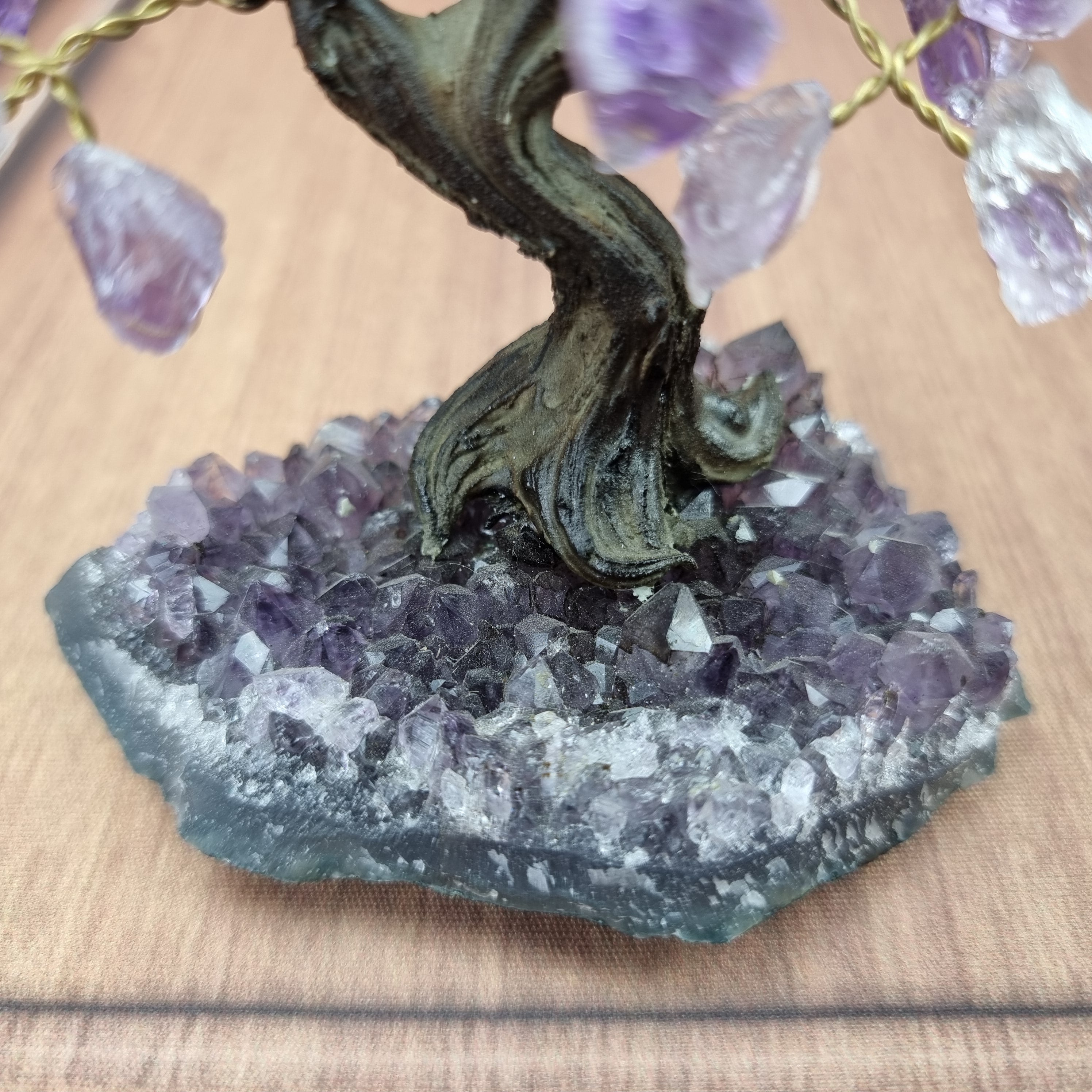 5" Tall Rough Amethyst Tree, Amethyst Base, 24 Gems Total Model, 8 branches