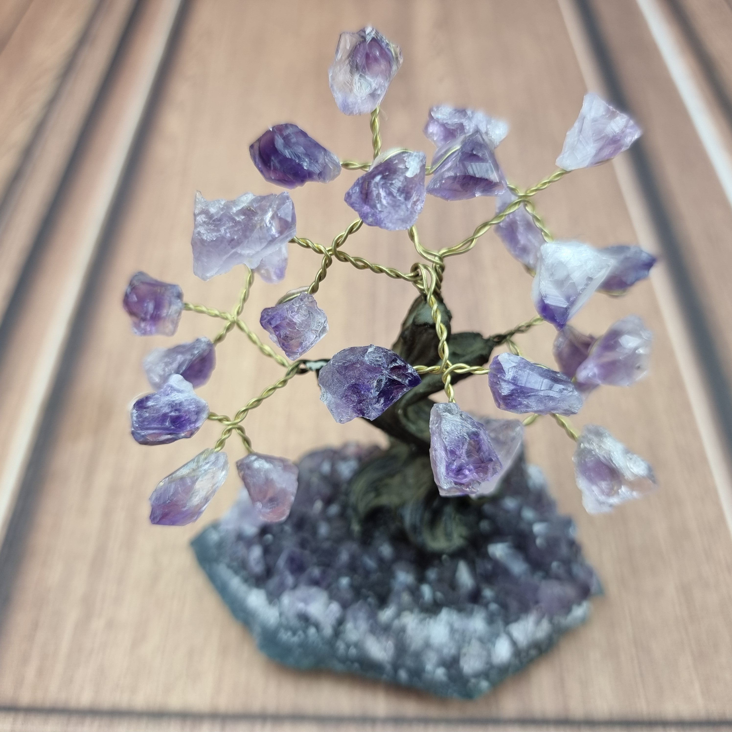 5" Tall Rough Amethyst Tree, Amethyst Base, 24 Gems Total Model, 8 branches