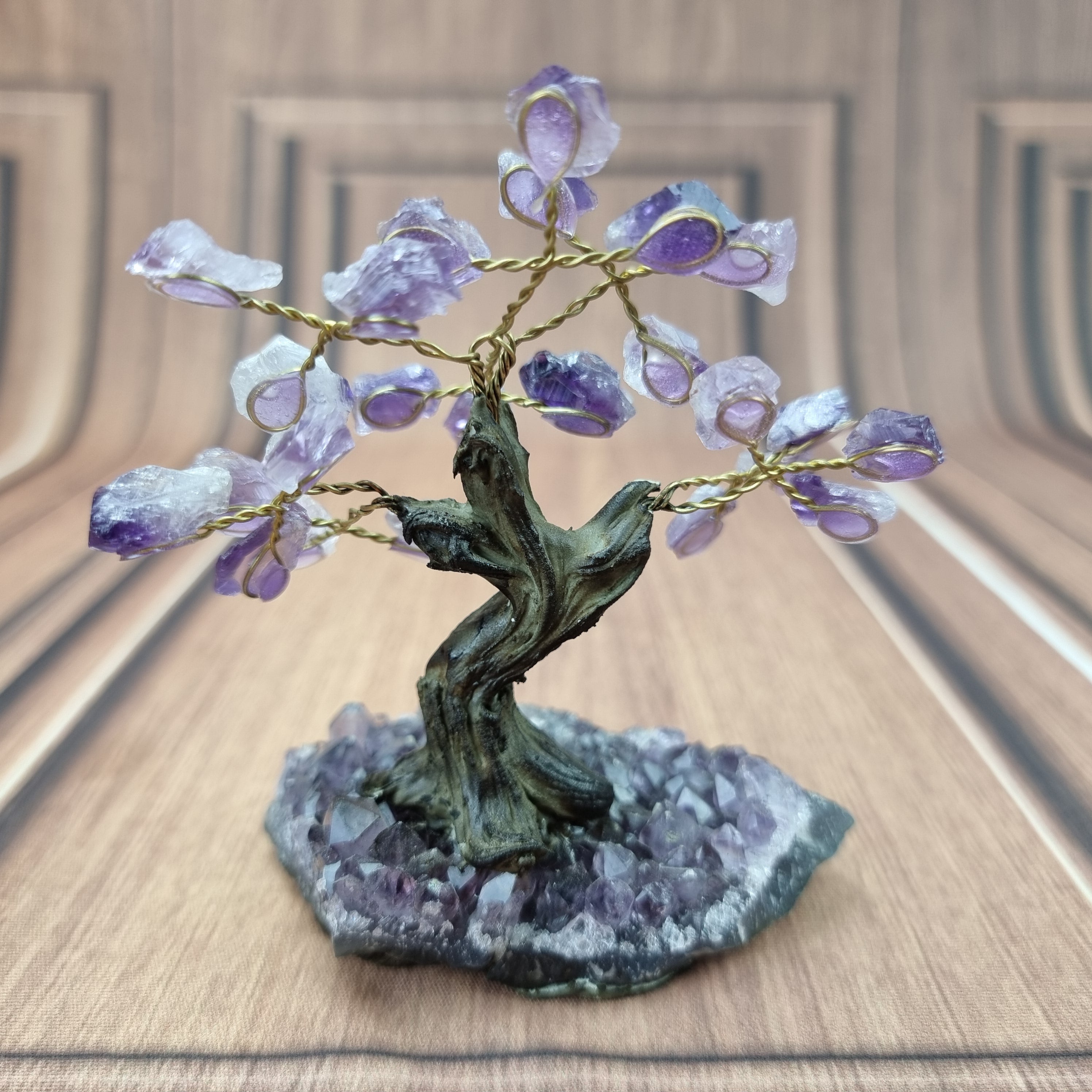 5" Tall Rough Amethyst Tree, Amethyst Base, 24 Gems Total Model, 8 branches