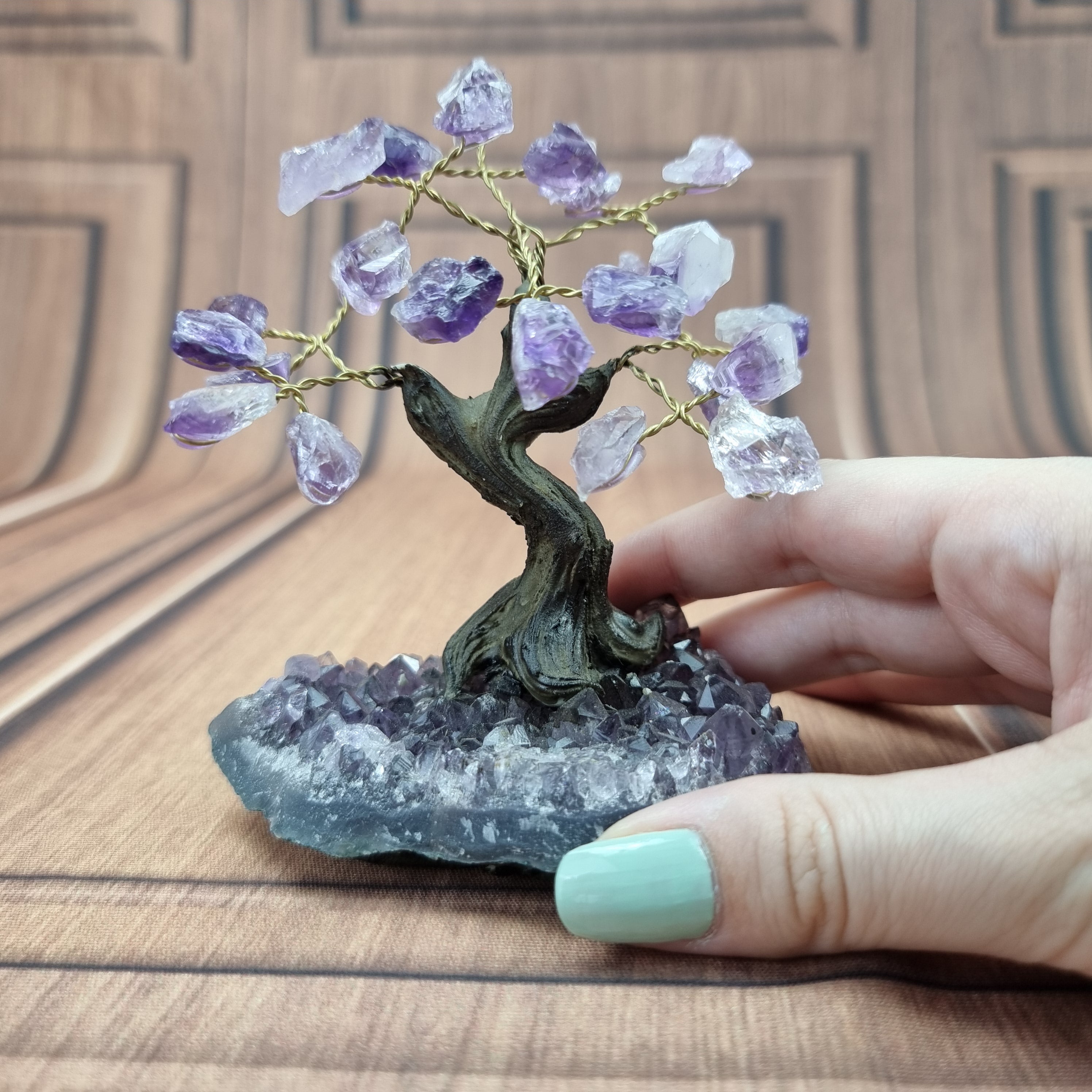 5" Tall Rough Amethyst Tree, Amethyst Base, 24 Gems Total Model, 8 branches