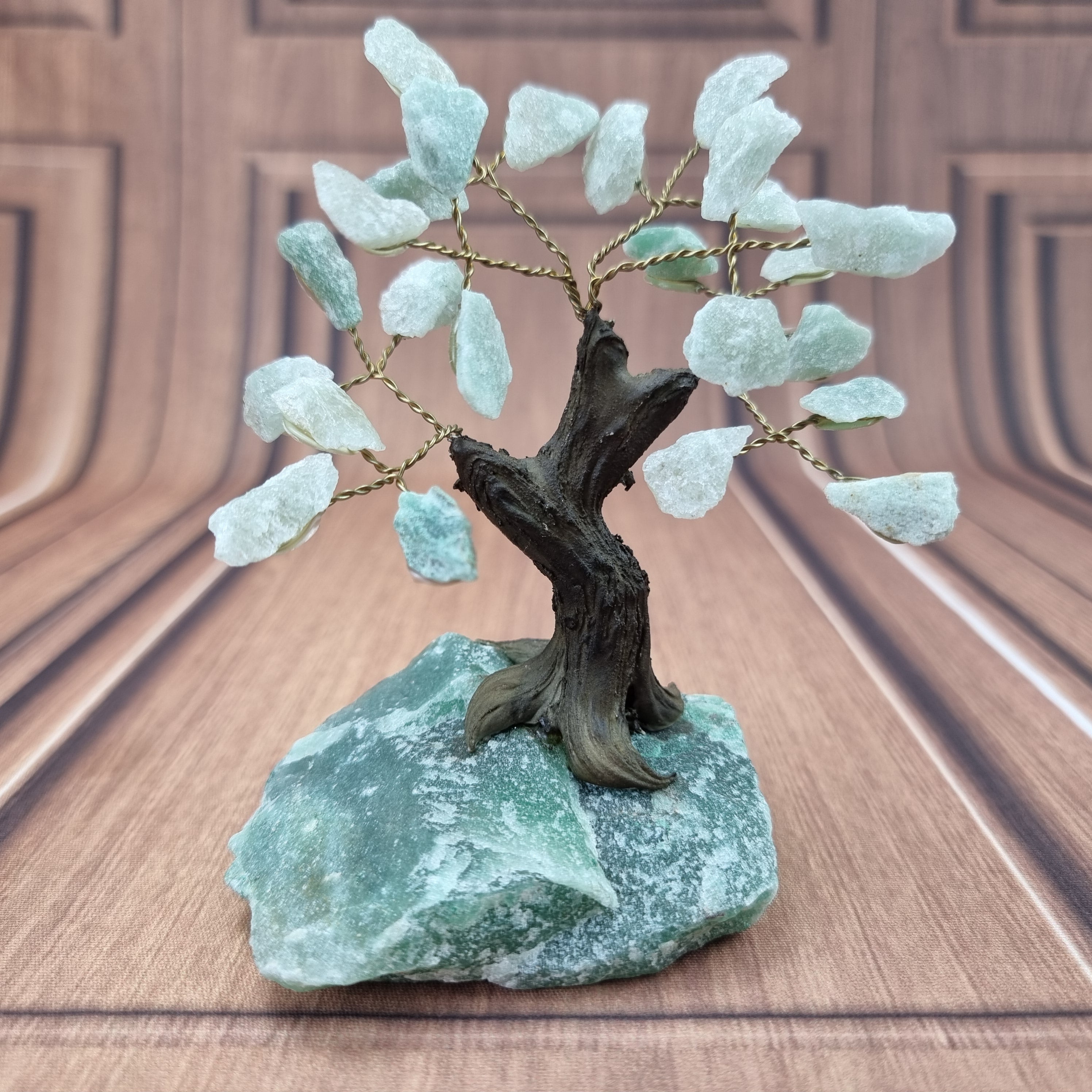 5" Tall Rough Green Quartz Tree, Green Quartz Base, 24 Gems Total Model, 8 branches