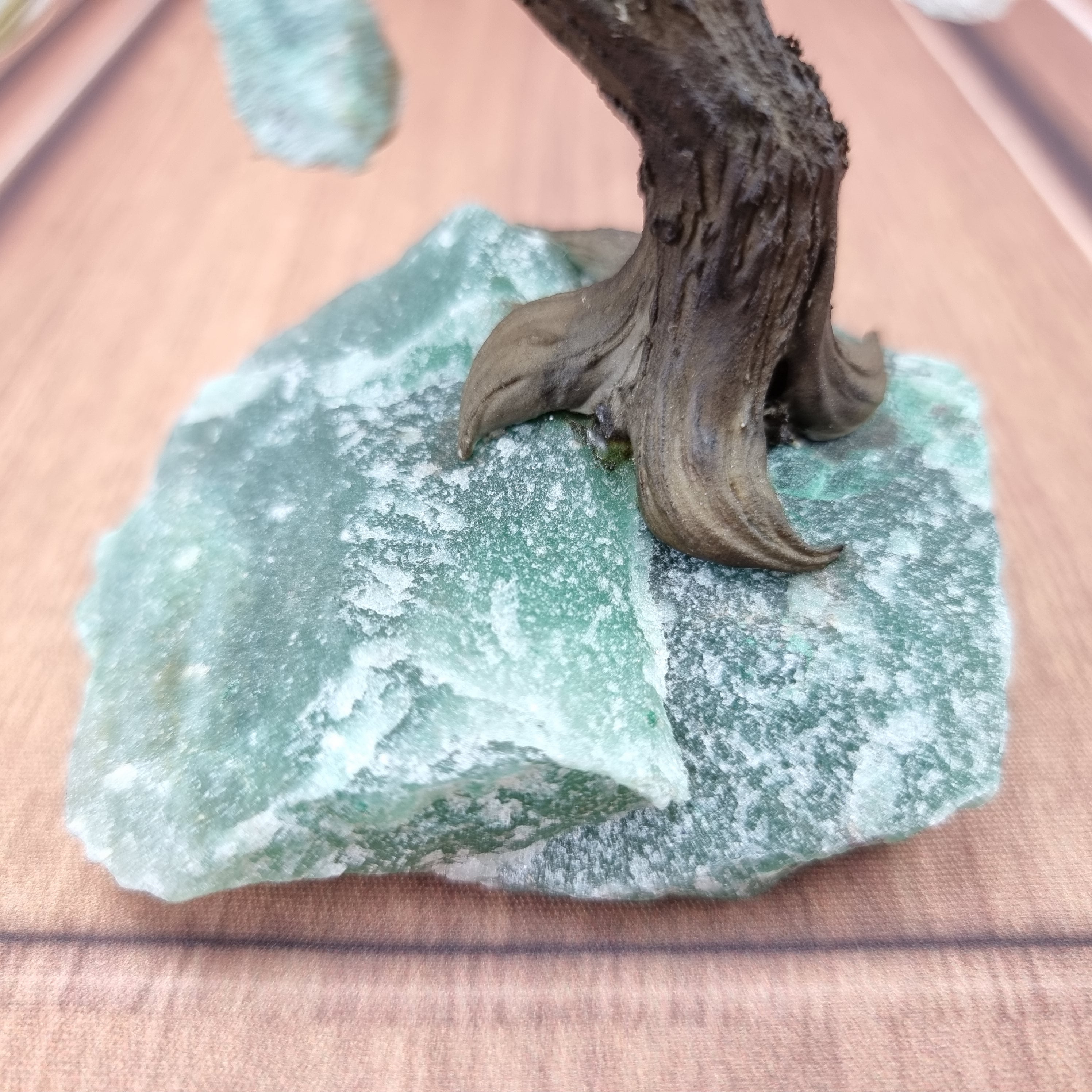 5" Tall Rough Green Quartz Tree, Green Quartz Base, 24 Gems Total Model, 8 branches