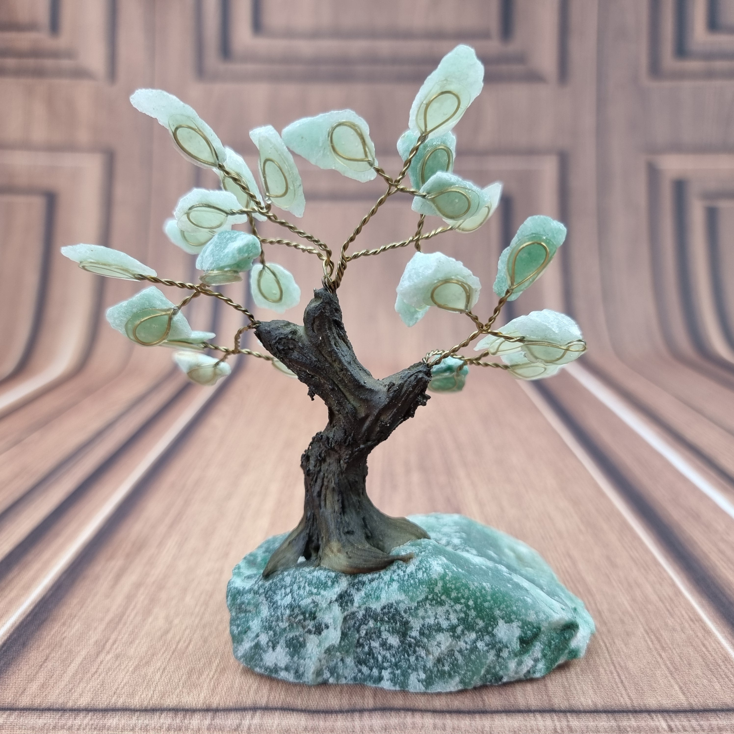 5" Tall Rough Green Quartz Tree, Green Quartz Base, 24 Gems Total Model, 8 branches