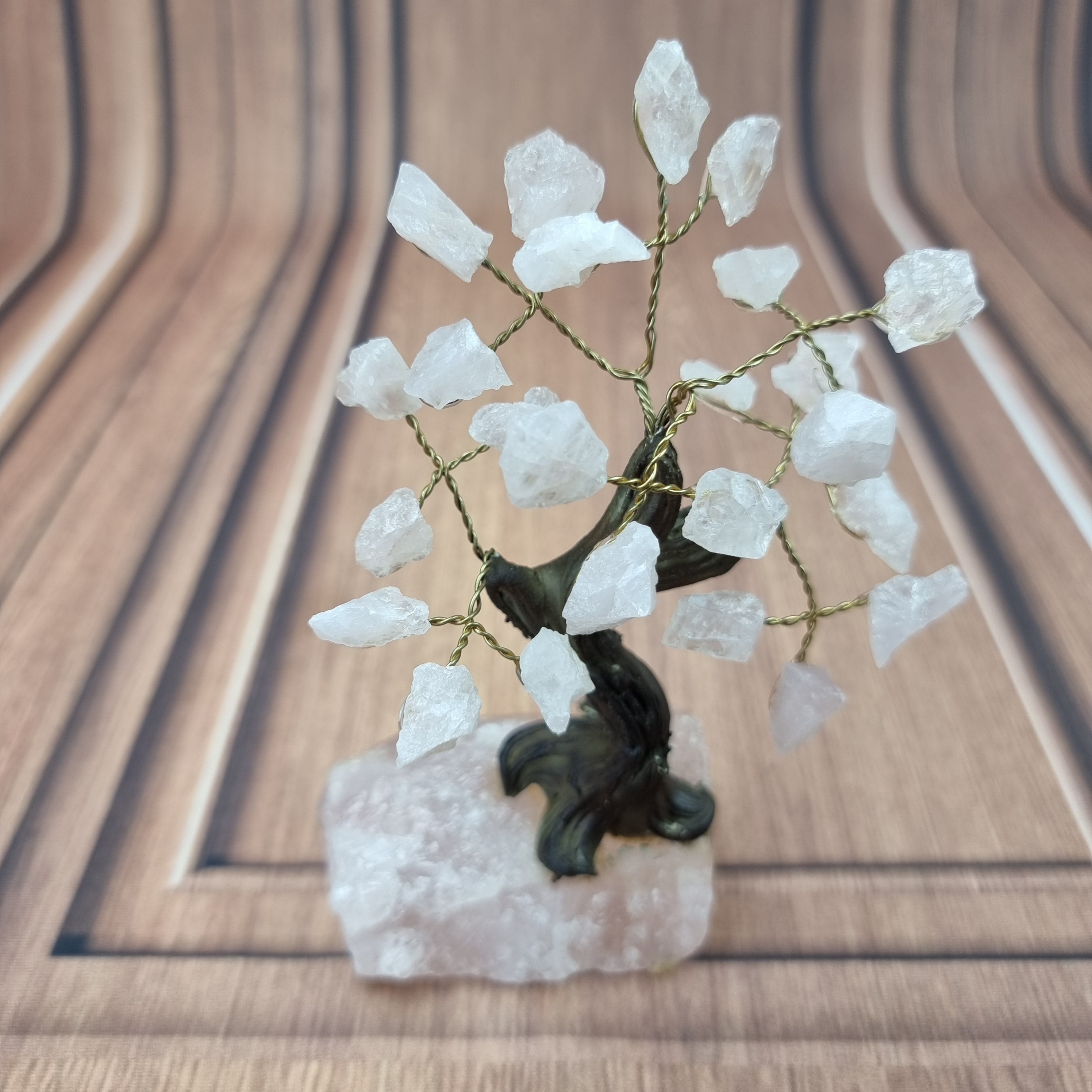 5" Tall Rough Rose Quartz Tree, Rose Quartz Base, 24 Gems Total Model, 8 branches