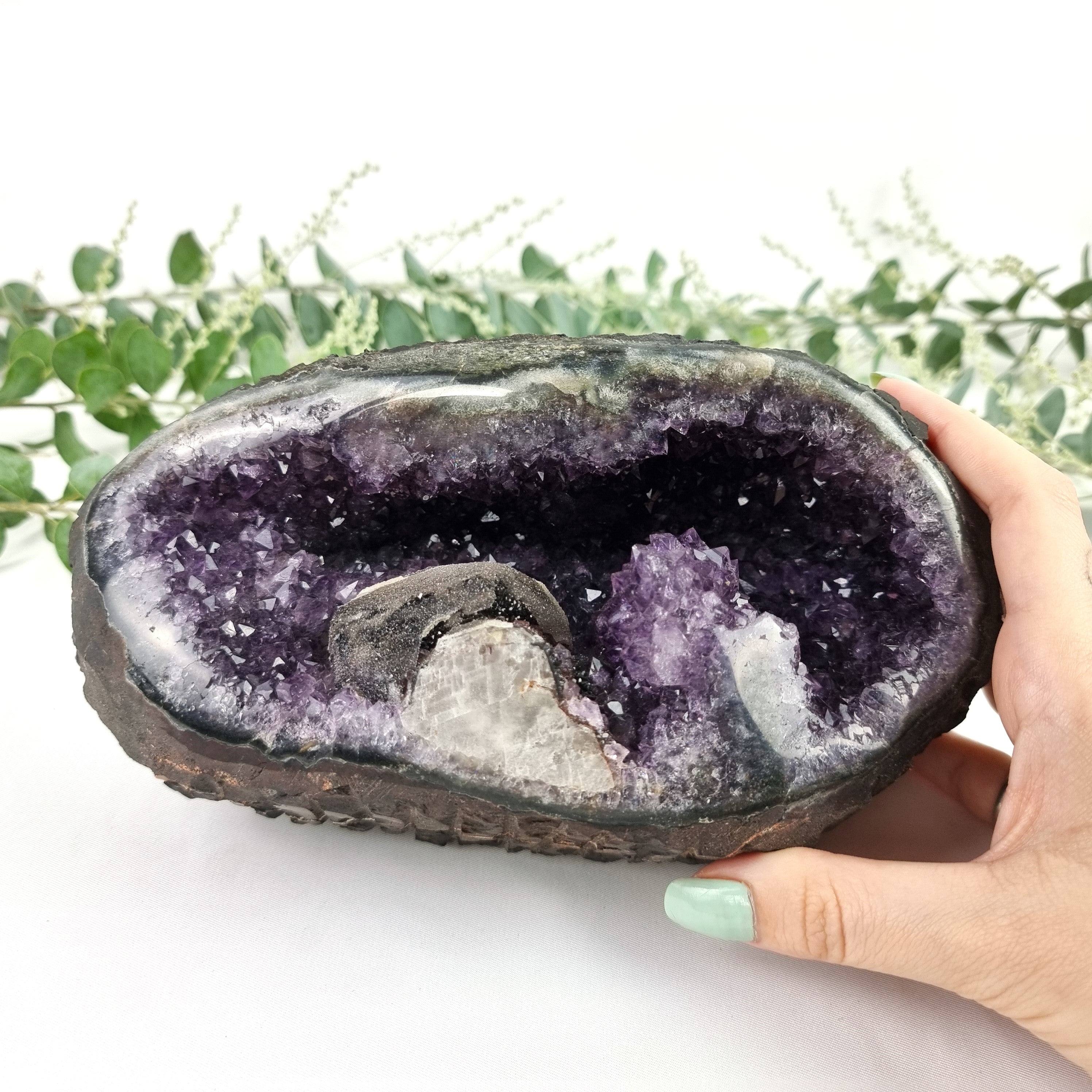 Exotic Crystal Cave - Unique Black Crystal Geode - Crystal Geode Cave -  5 lbs & 8.0" # brcrystals