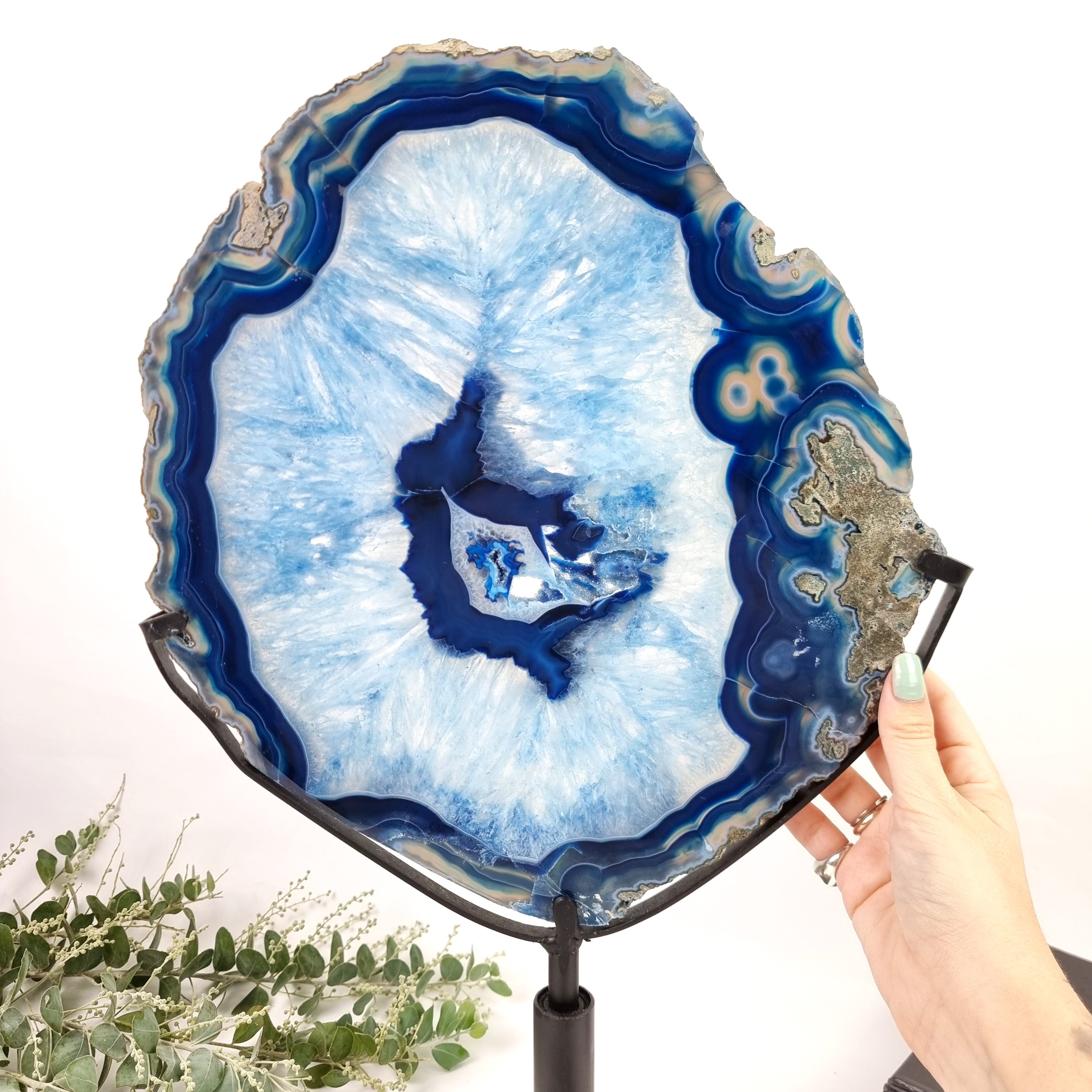 Blue Agate Slabs on Rotating Stand - Set of 2