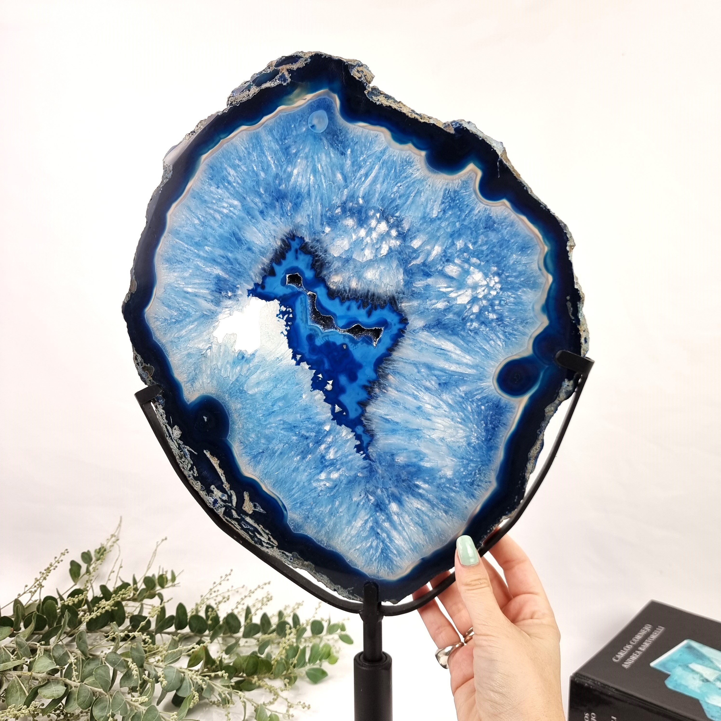 Blue Agate Slabs on Rotating Stand - Set of 2