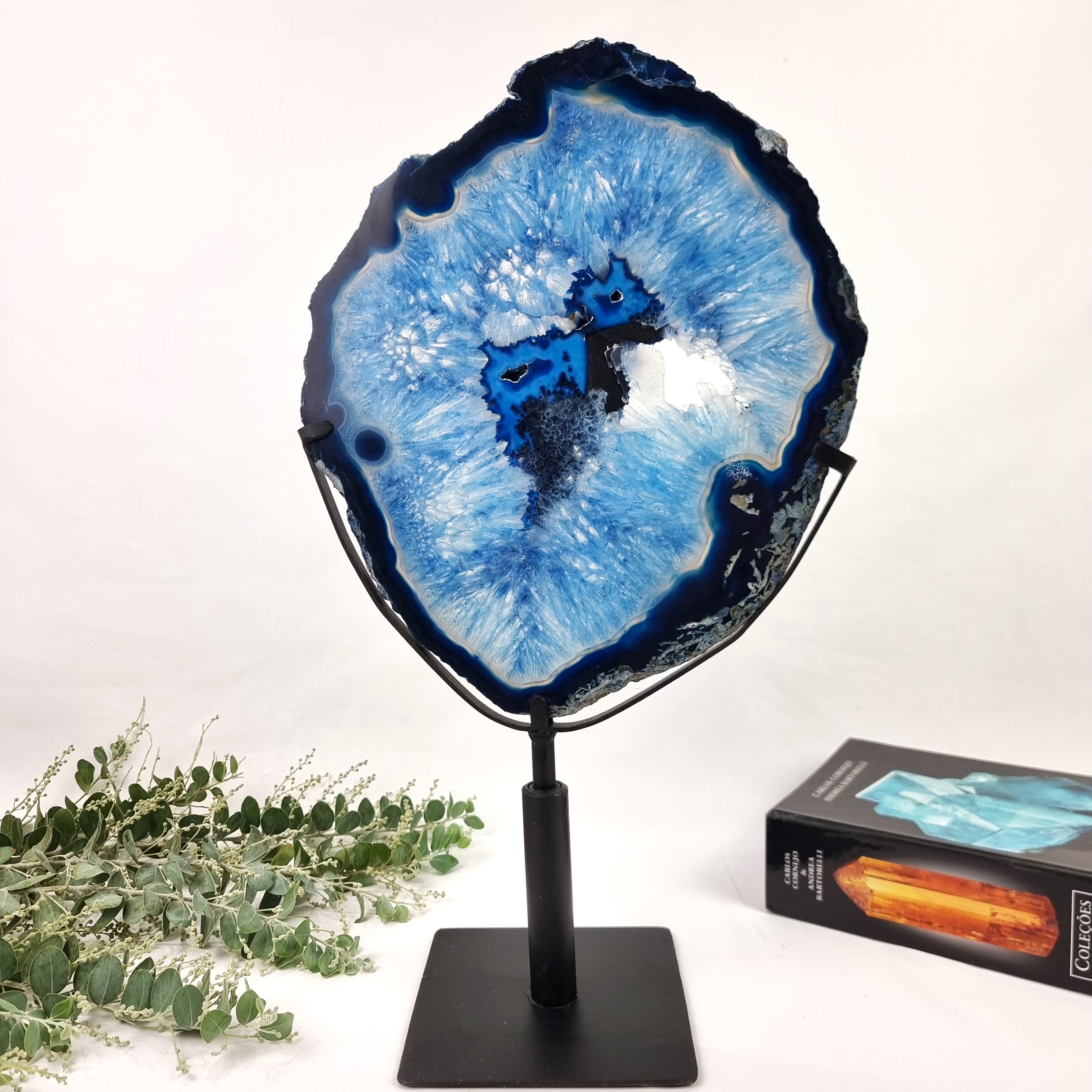 Blue Agate Slabs on Rotating Stand - Set of 2