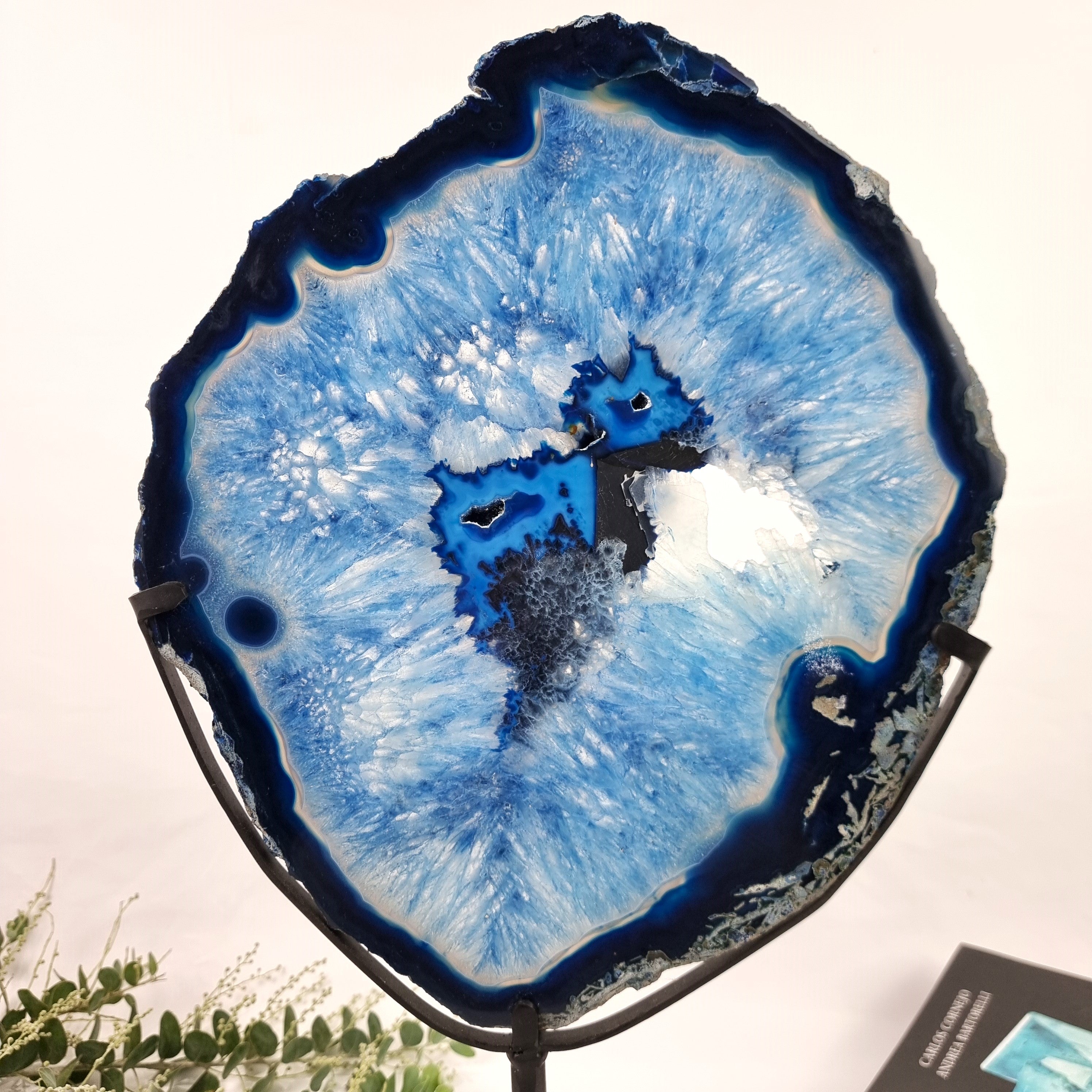 Blue Agate Slabs on Rotating Stand - Set of 2