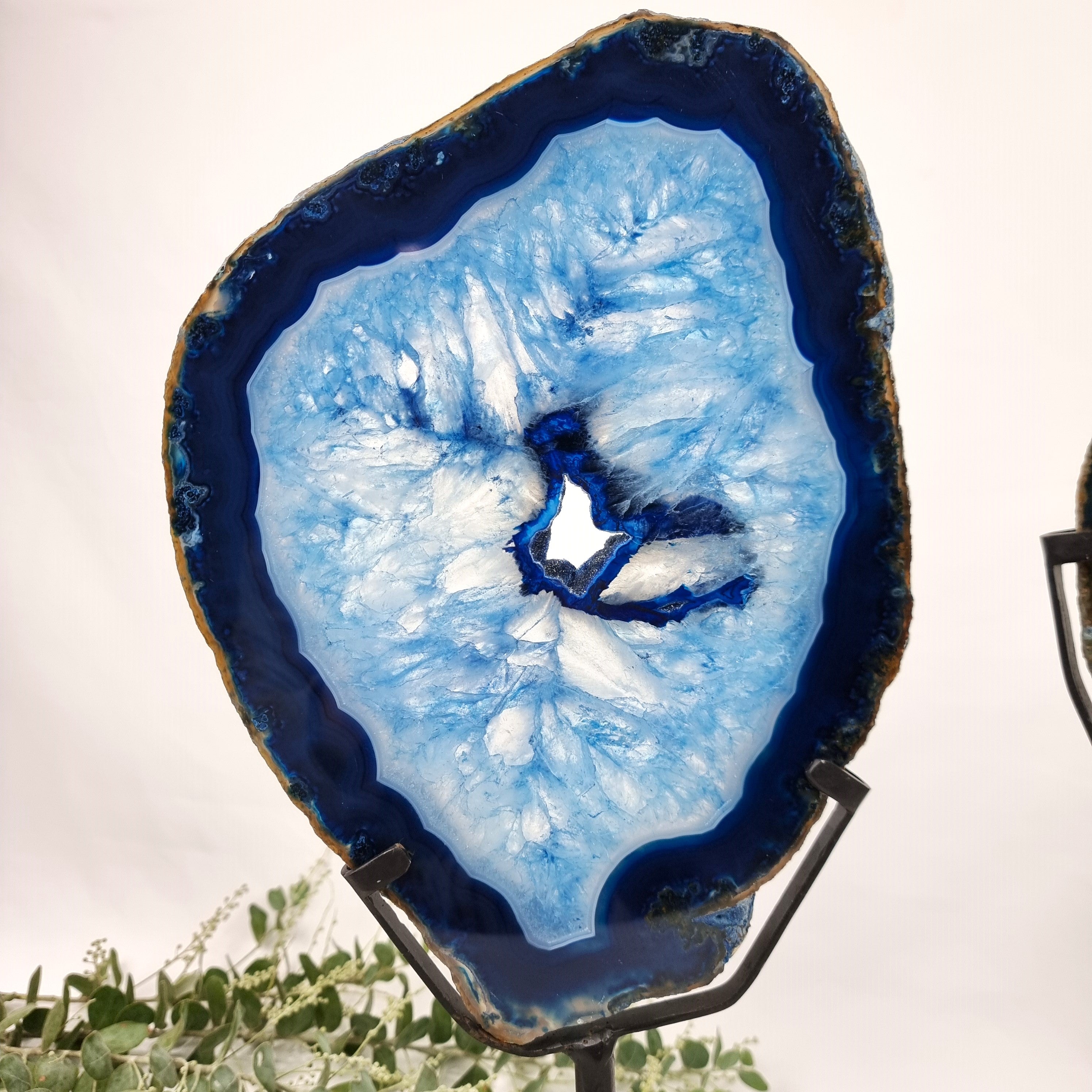 Blue Agate Slabs on Rotating Stand - Set of 2