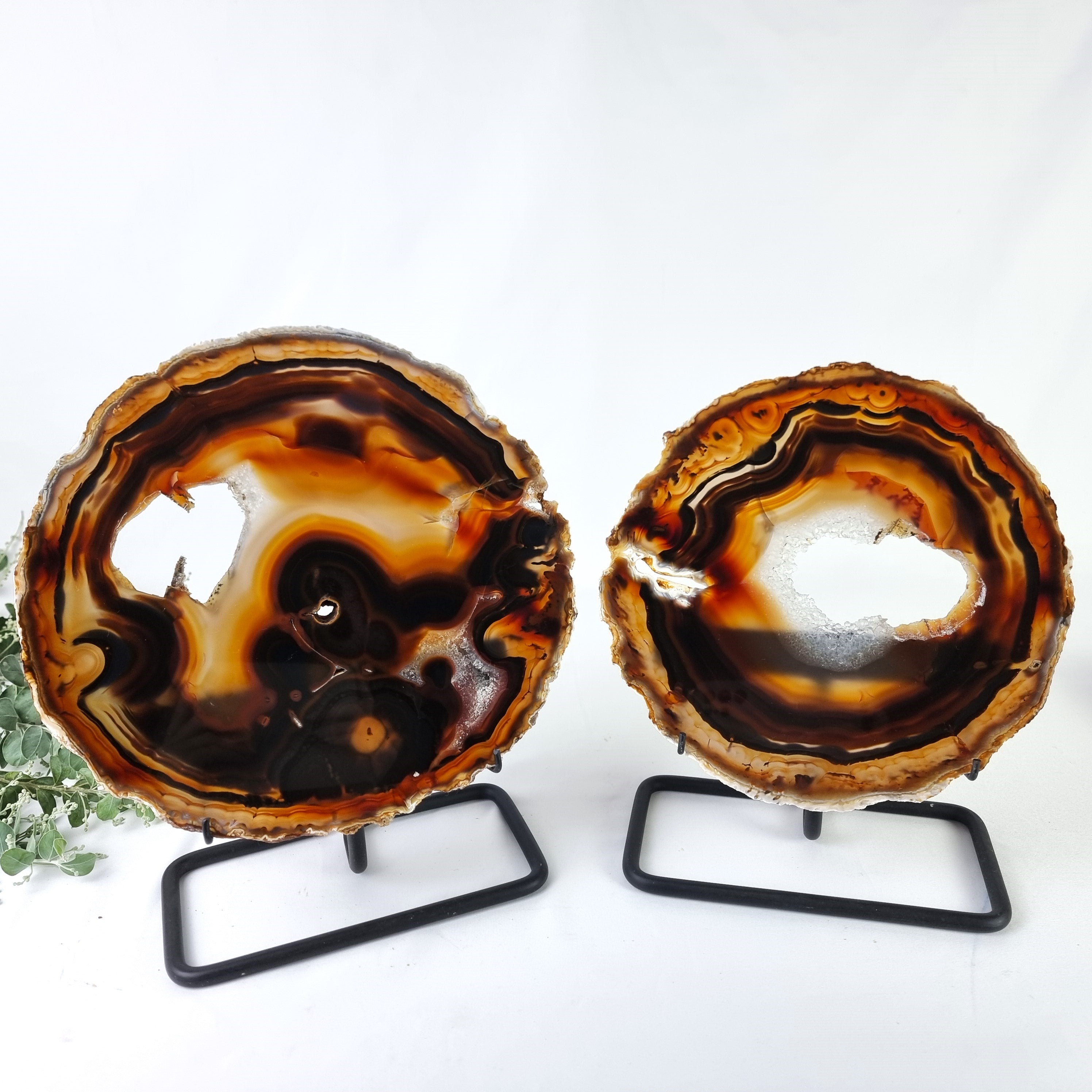 Natural Agate Slabs on Metal Stand - Set of 2