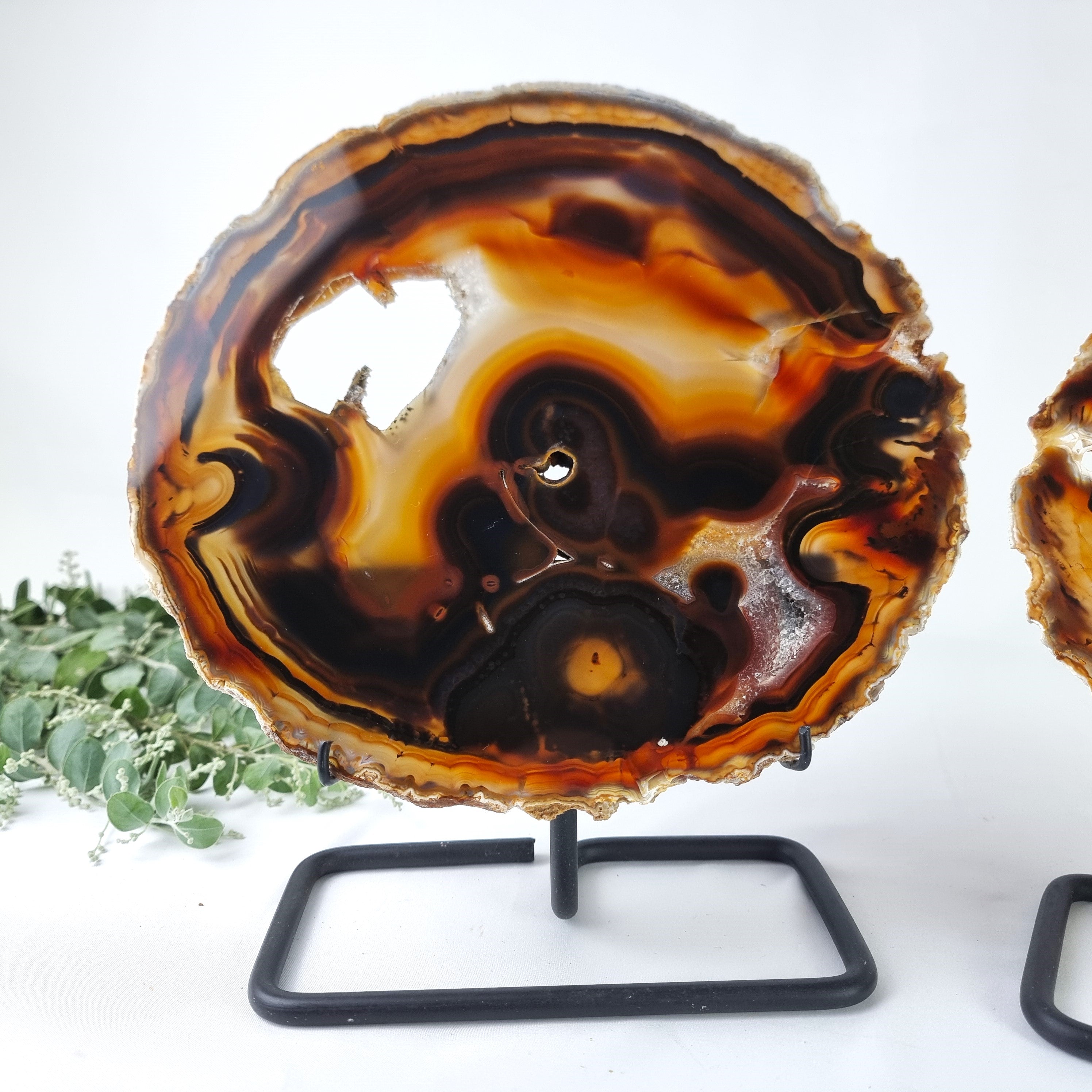 Natural Agate Slabs on Metal Stand - Set of 2