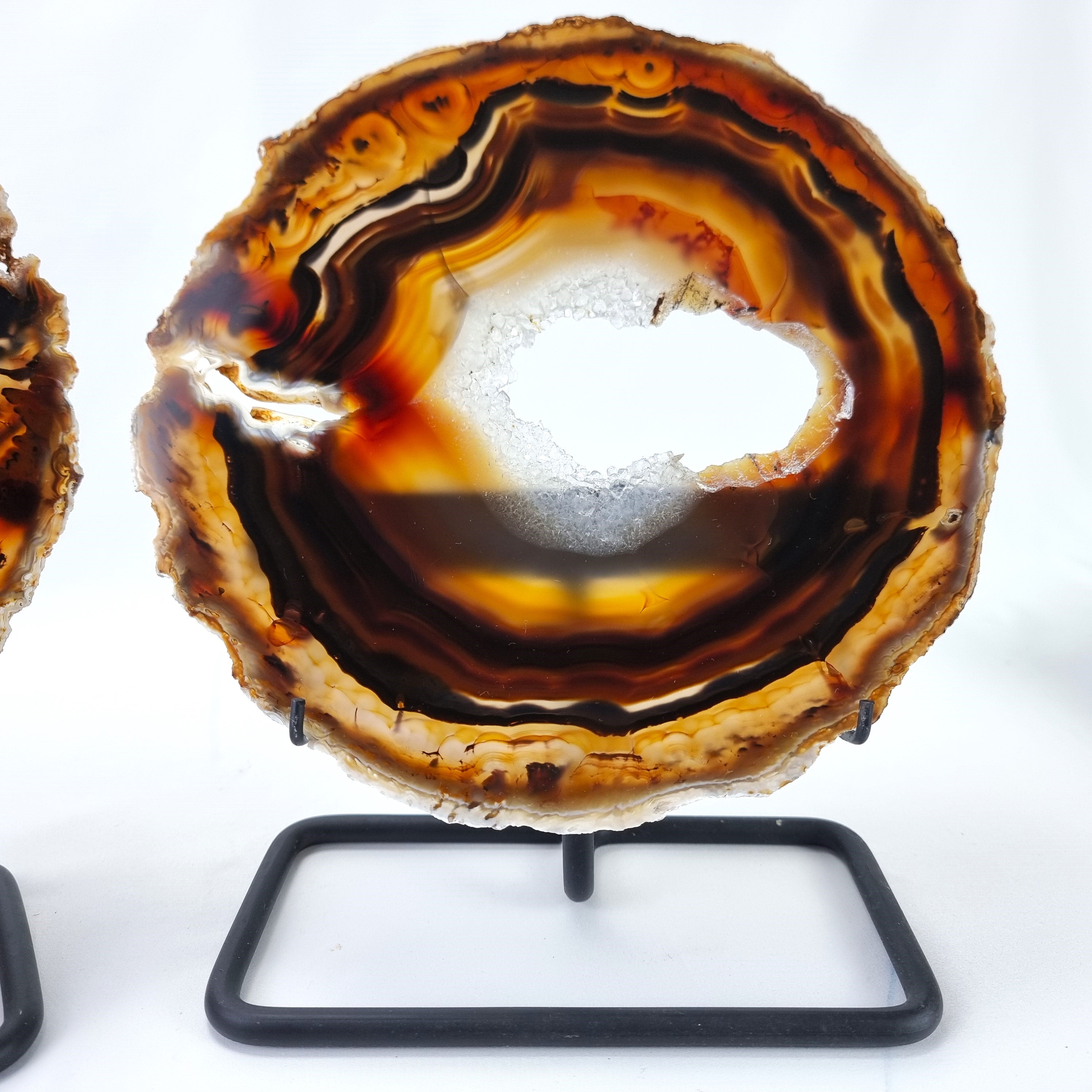 Natural Agate Slabs on Metal Stand - Set of 2