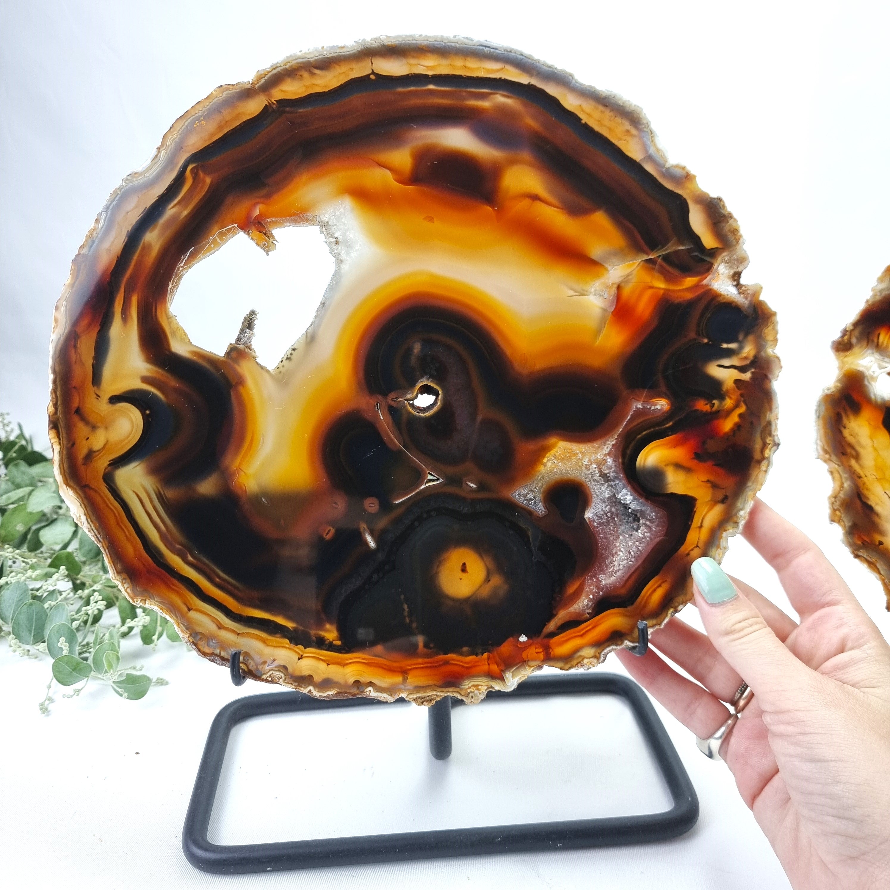 Natural Agate Slabs on Metal Stand - Set of 2