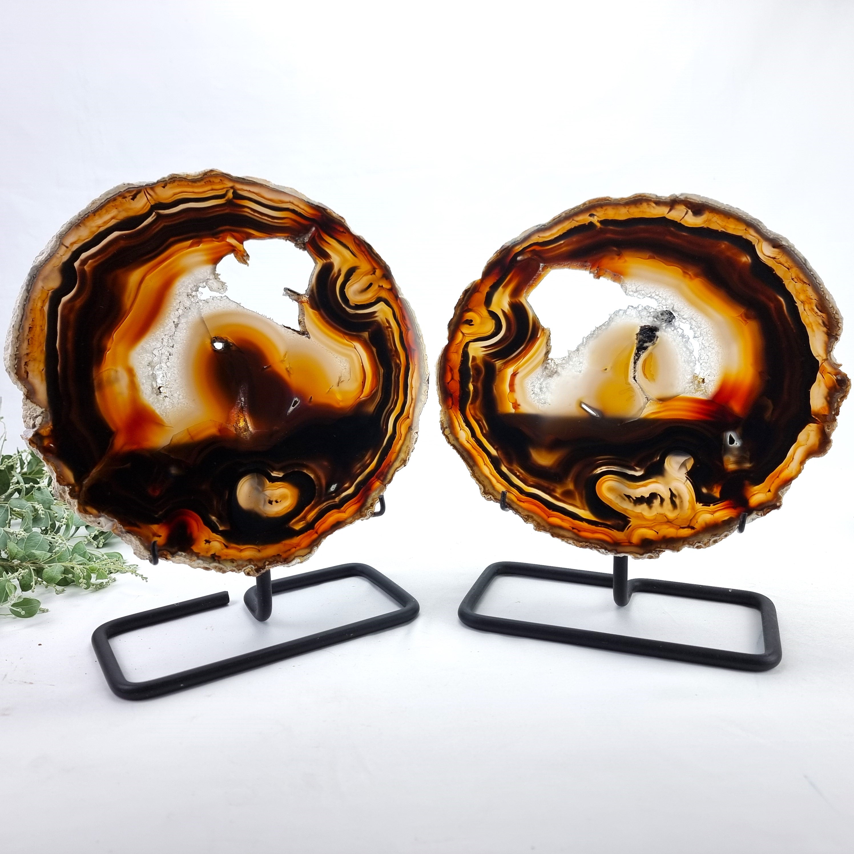 Natural Agate Slabs on Metal Stand - Set of 2