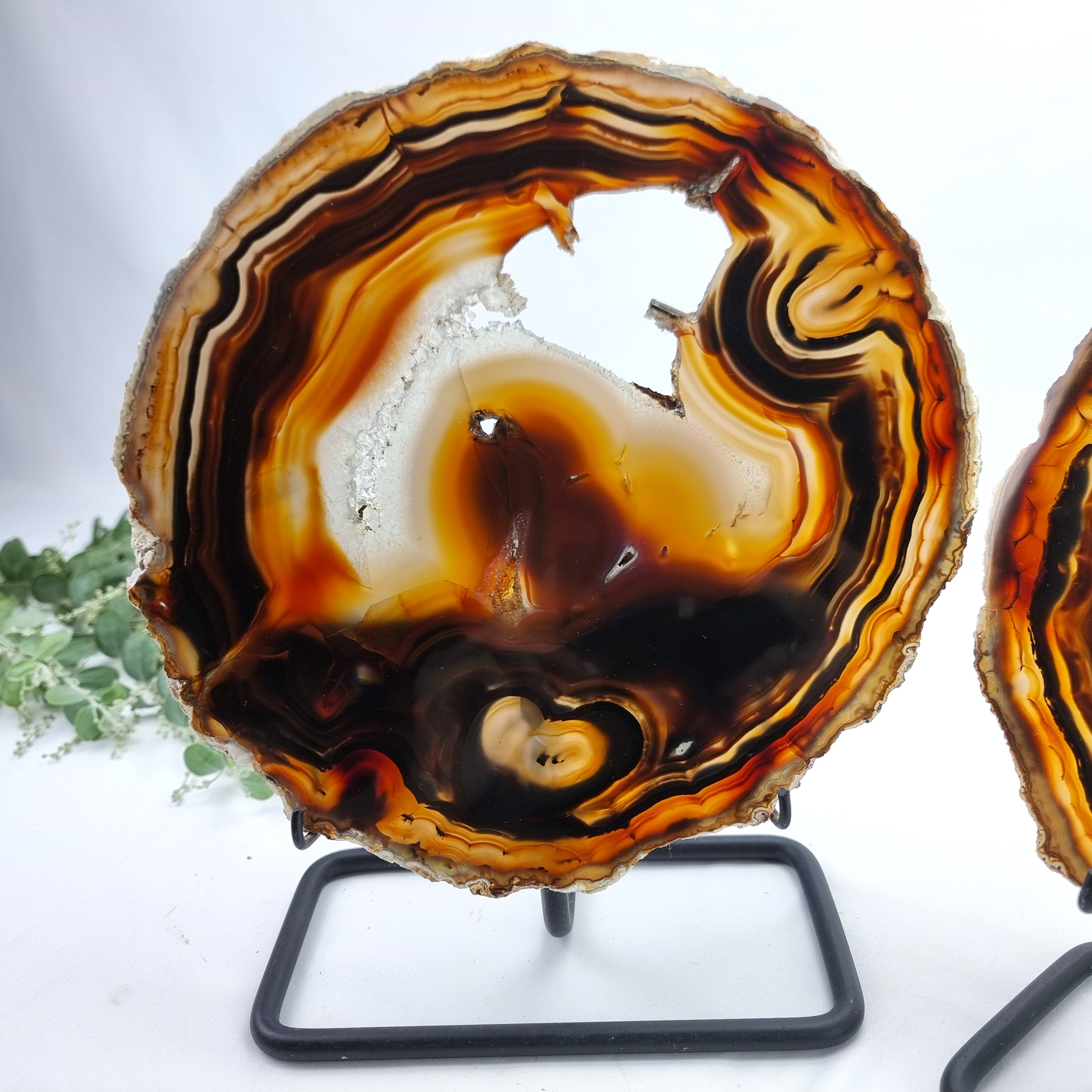 Natural Agate Slabs on Metal Stand - Set of 2