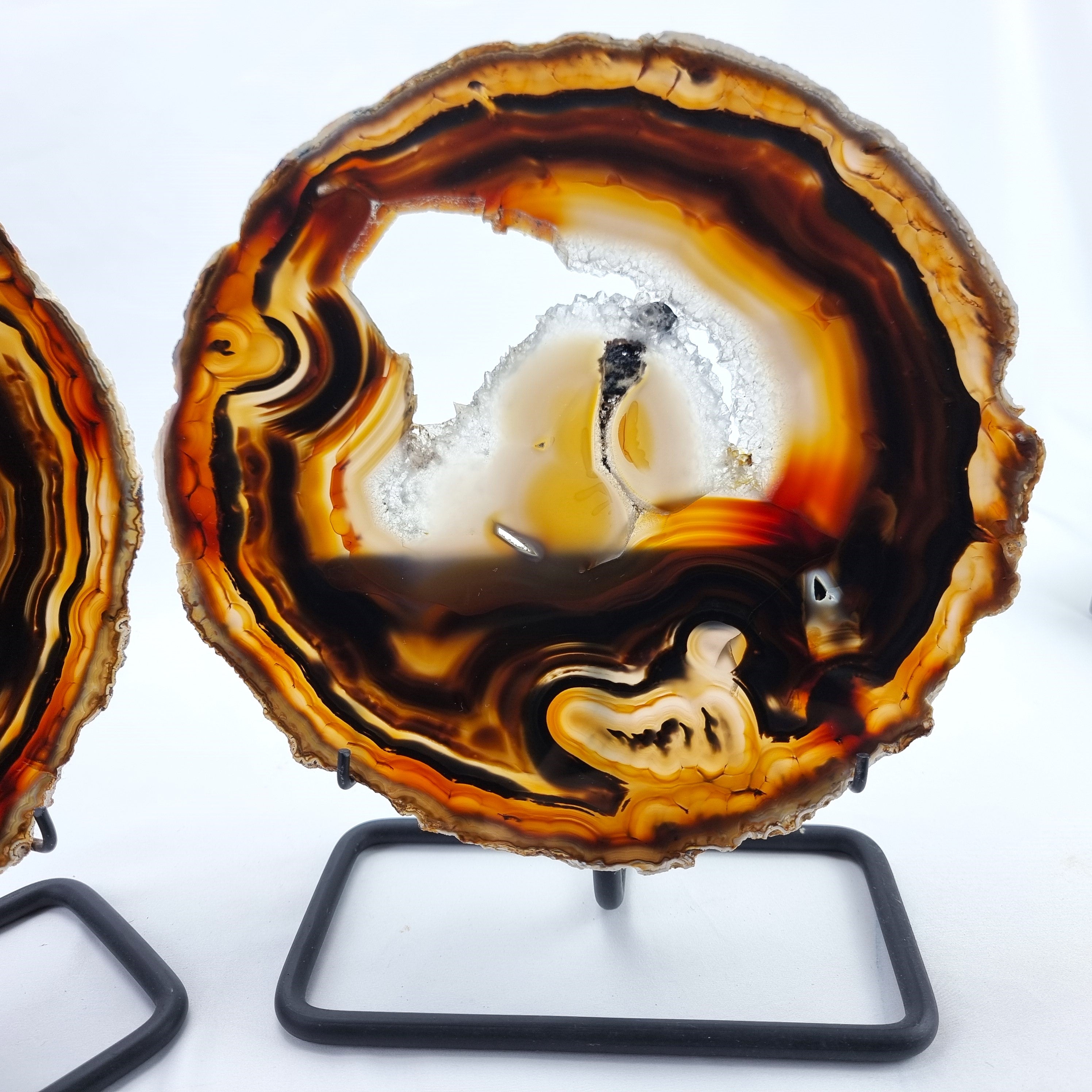 Natural Agate Slabs on Metal Stand - Set of 2