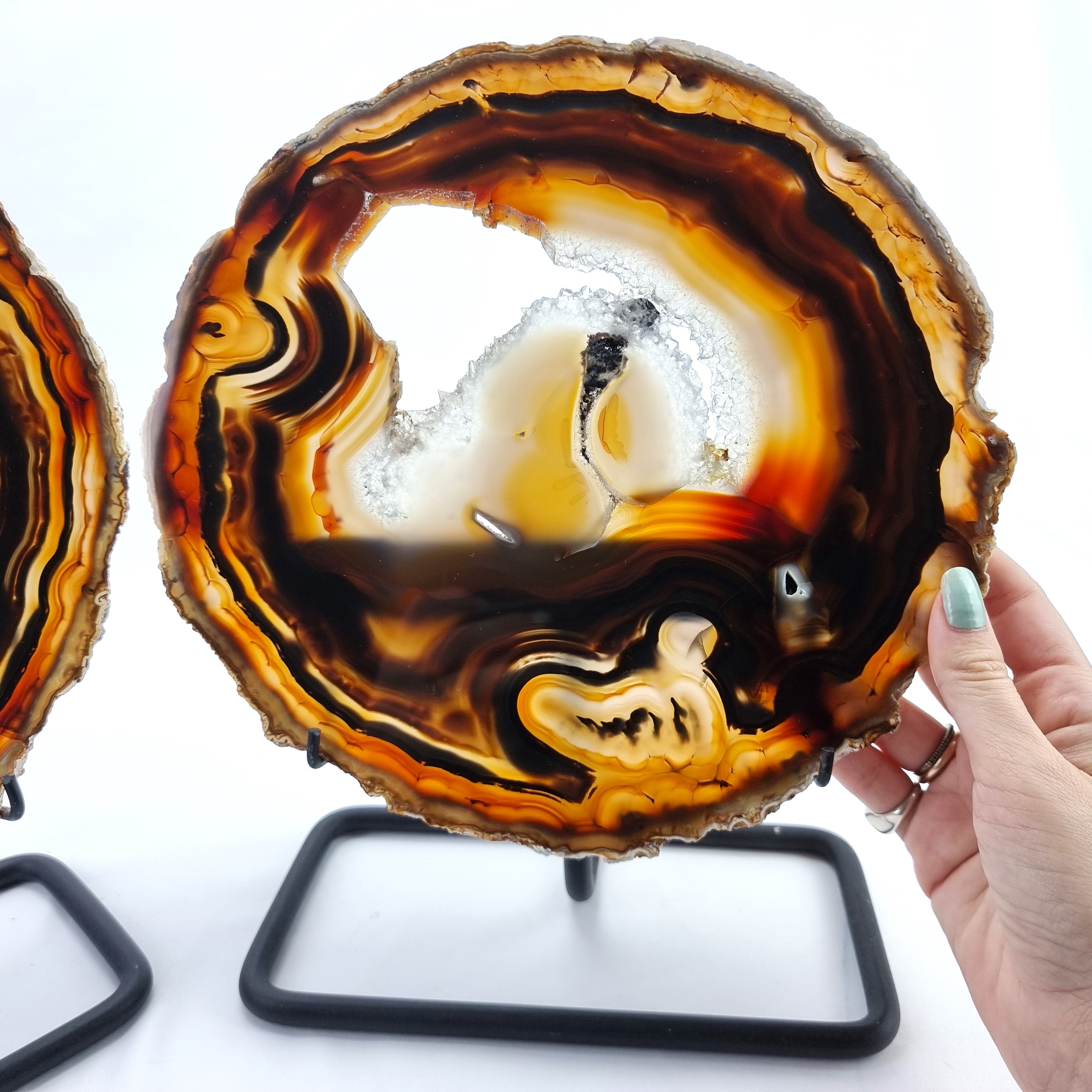 Natural Agate Slabs on Metal Stand - Set of 2