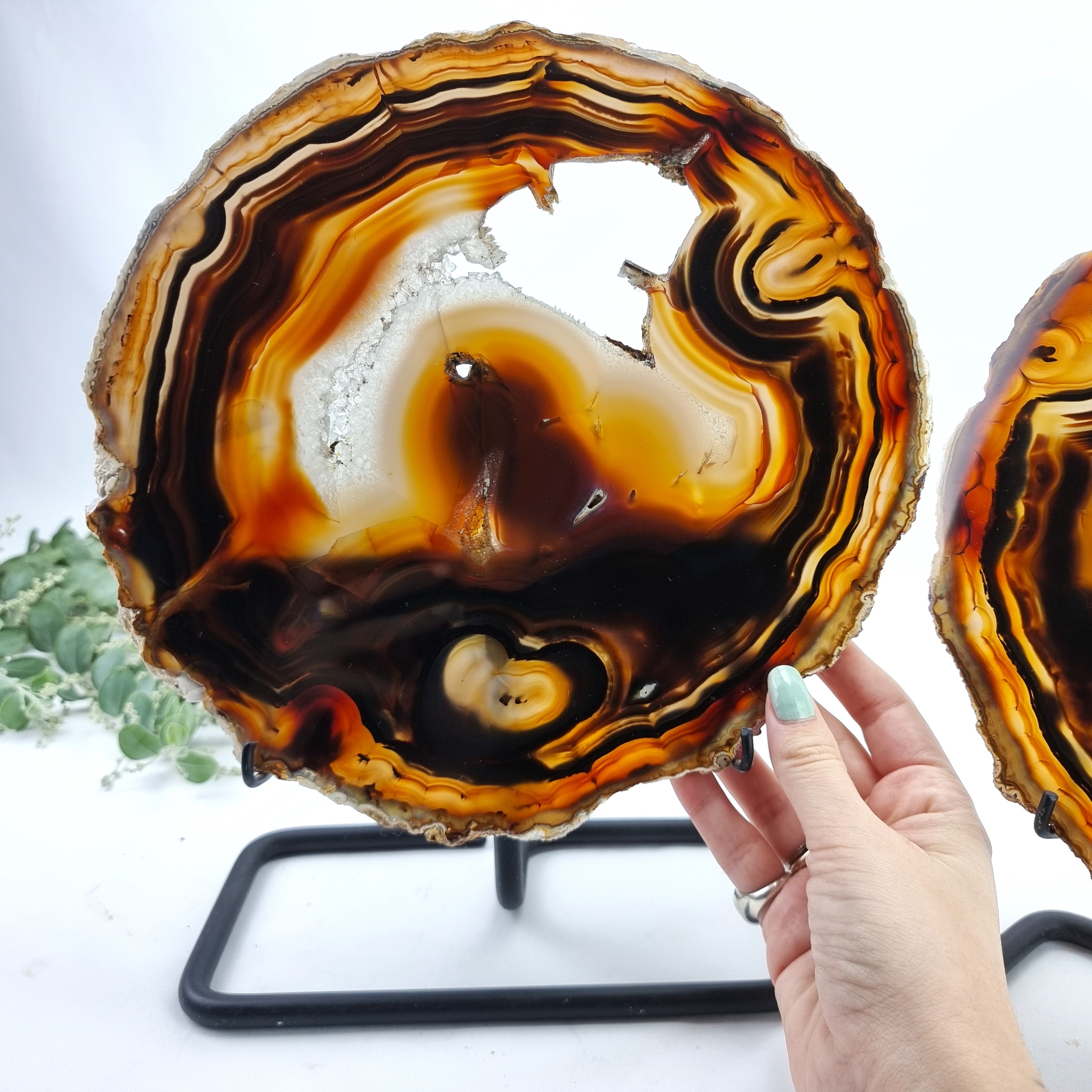 Natural Agate Slabs on Metal Stand - Set of 2