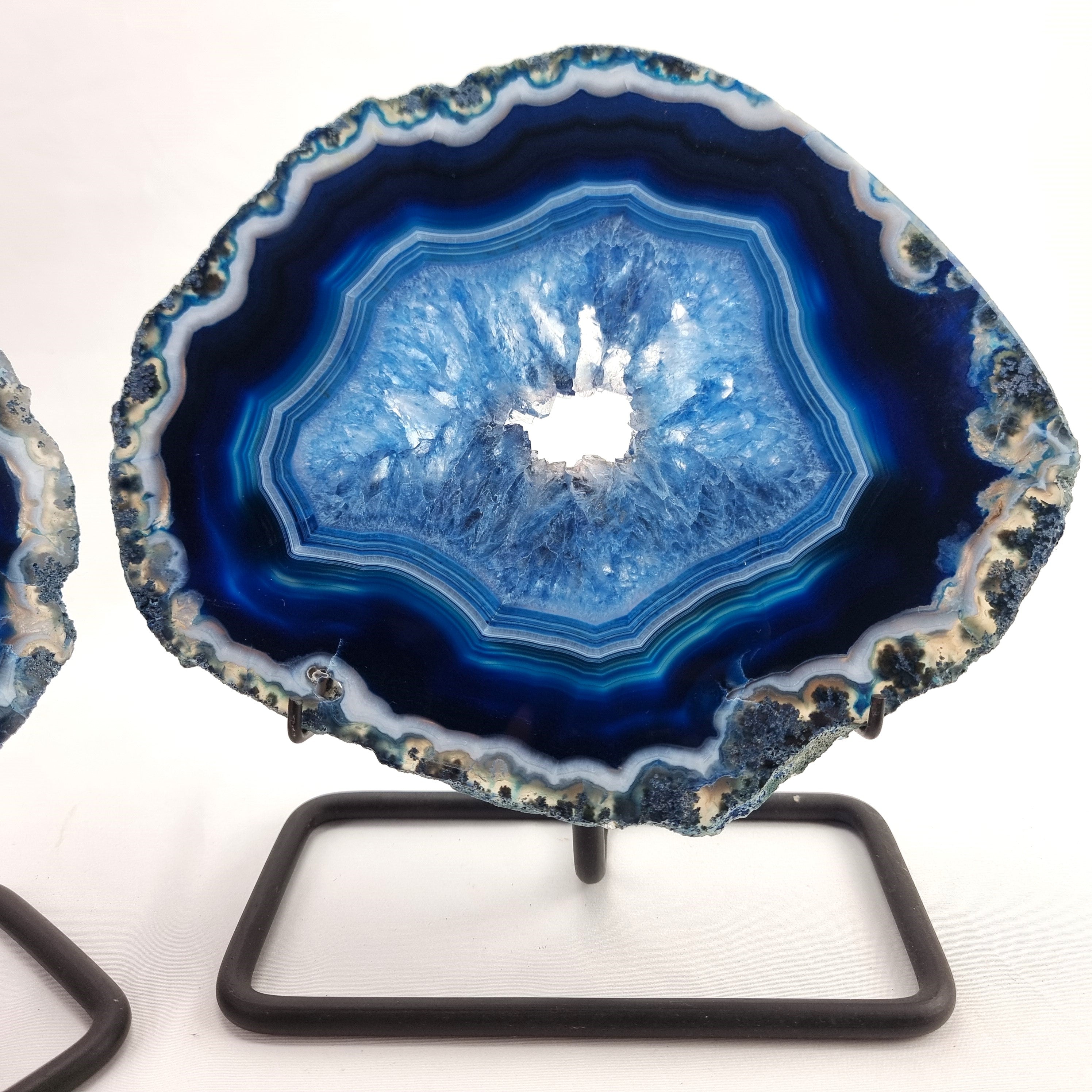 Blue Agate Slabs on Metal Stand - Set of 2