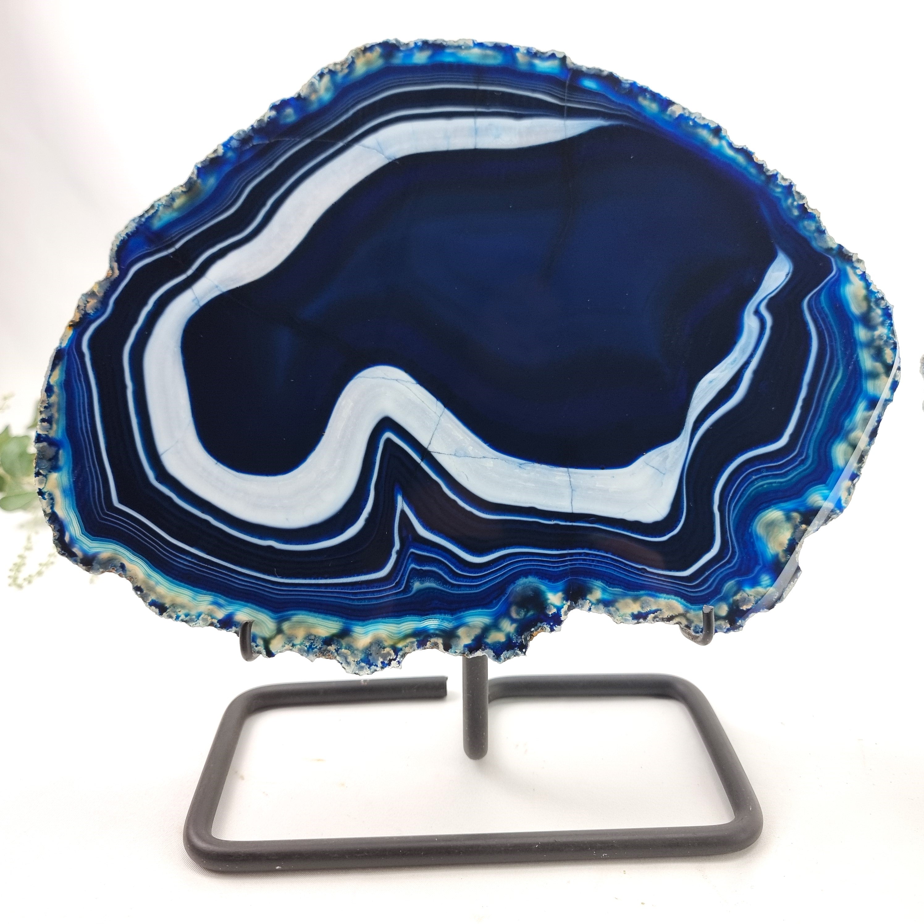 Blue Agate Slabs on Metal Stand - Set of 2