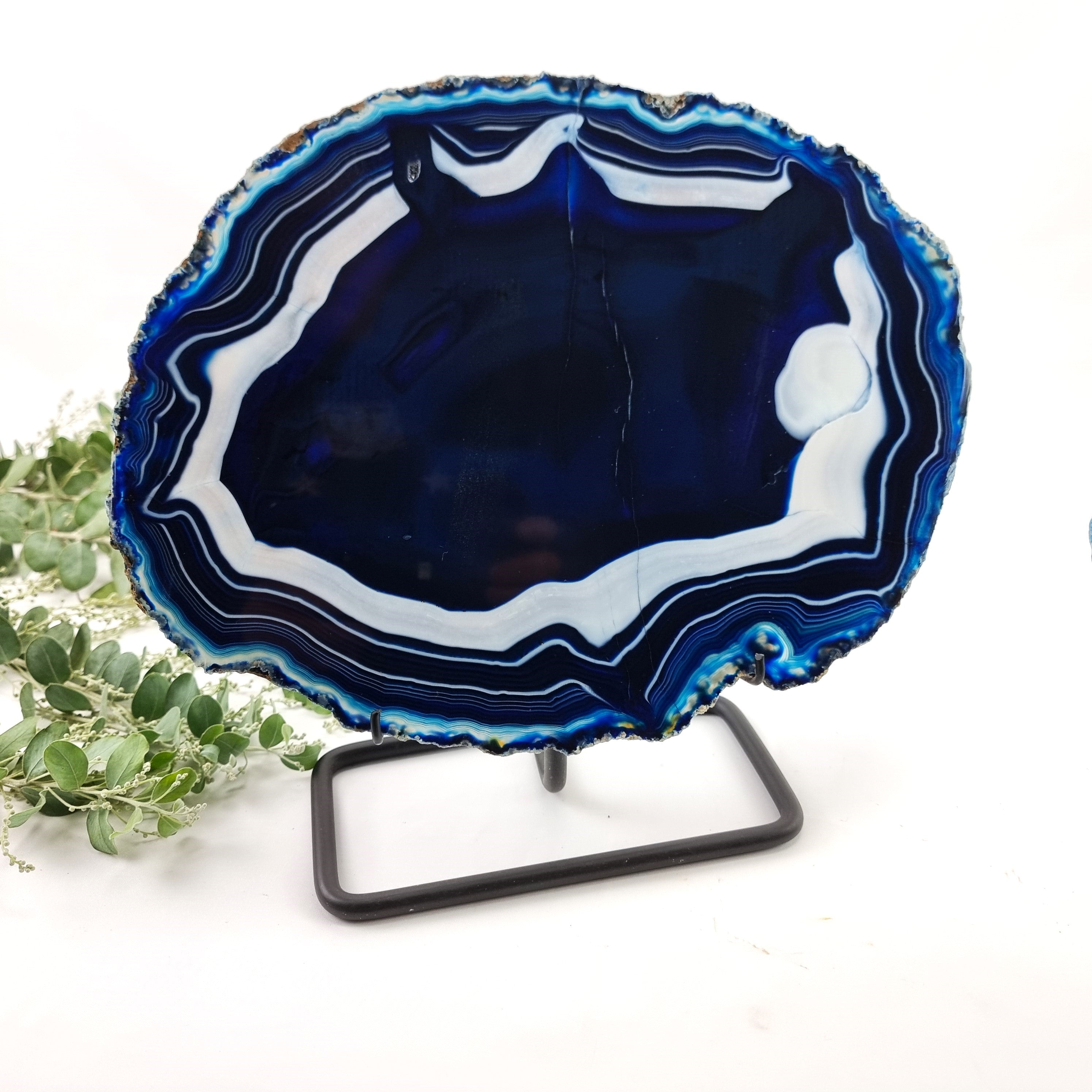 Blue Agate Slabs on Metal Stand - Set of 2