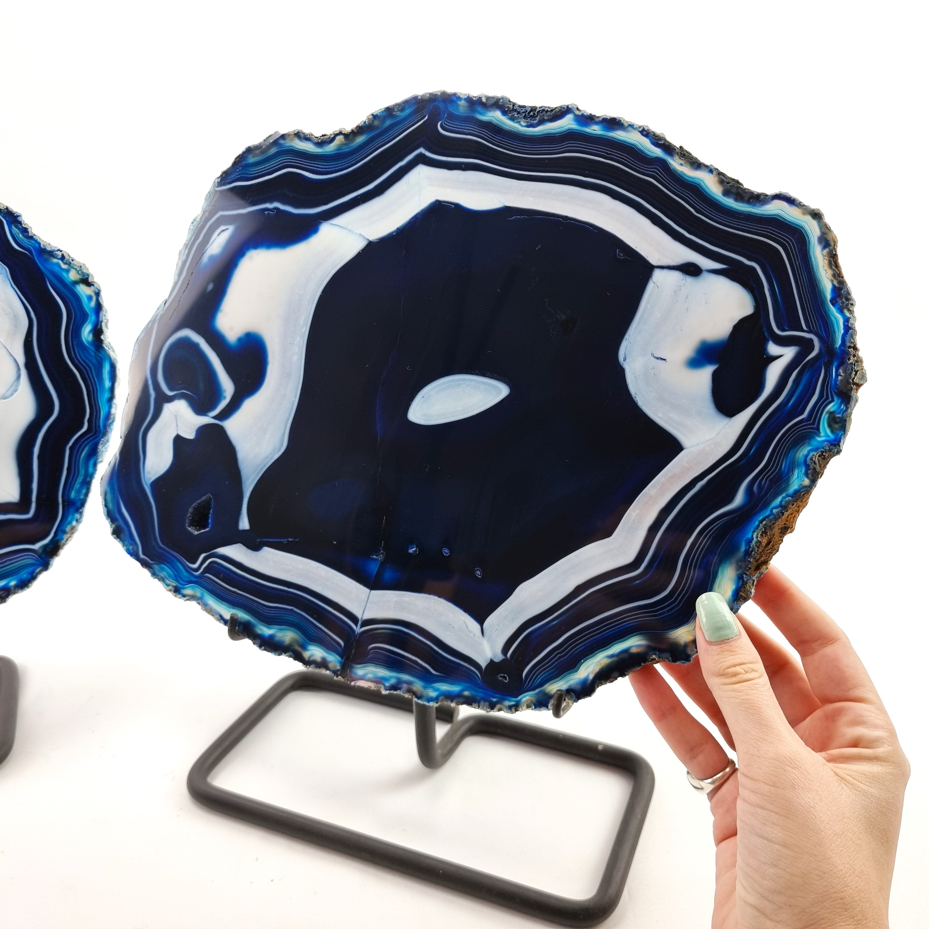 Blue Agate Slabs on Metal Stand - Set of 2