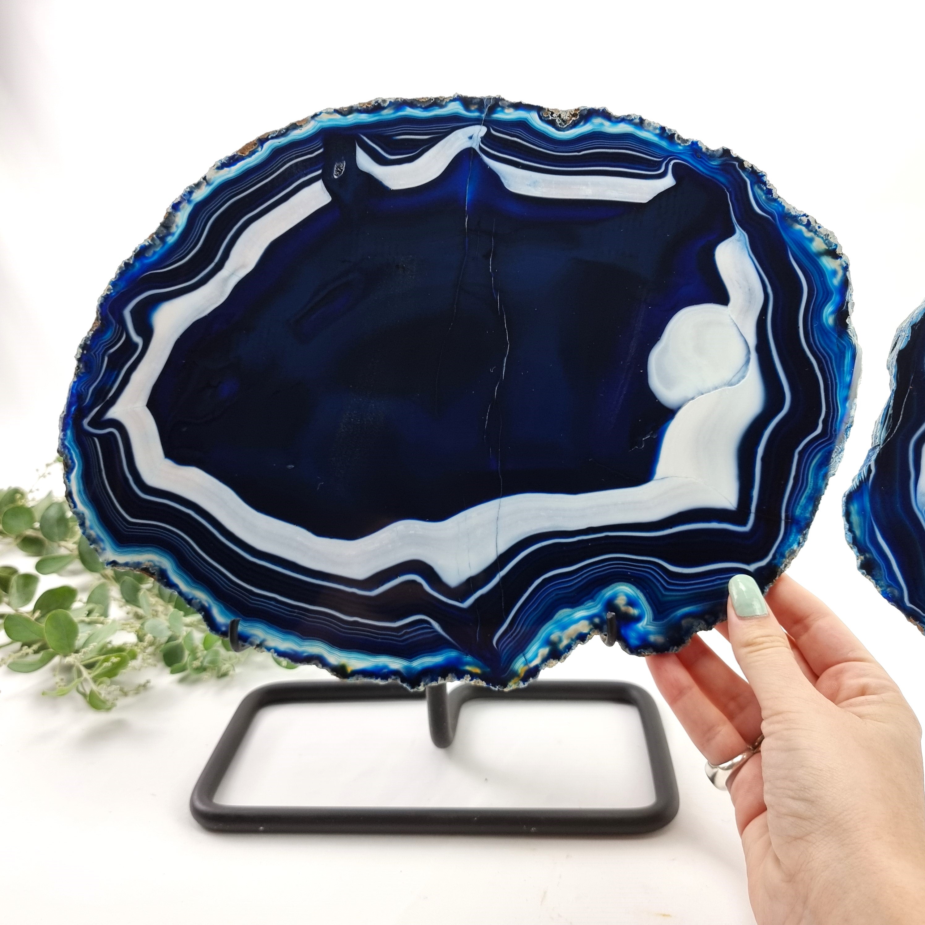 Blue Agate Slabs on Metal Stand - Set of 2