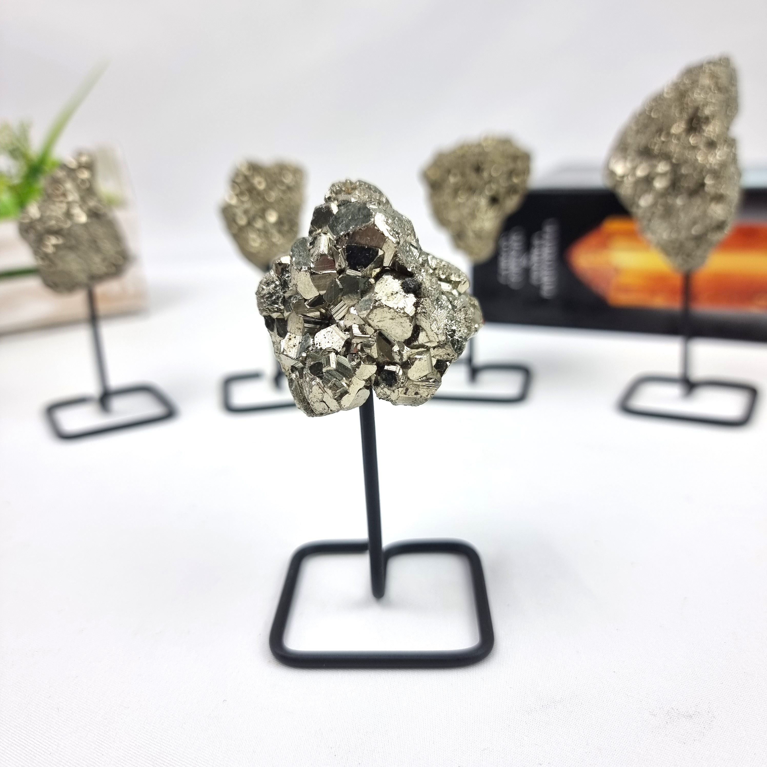 Pyrite Stone on Stand - Set of 2 - Pyrite Crystal on Stand - Pyrite Cluster on Metal Stand