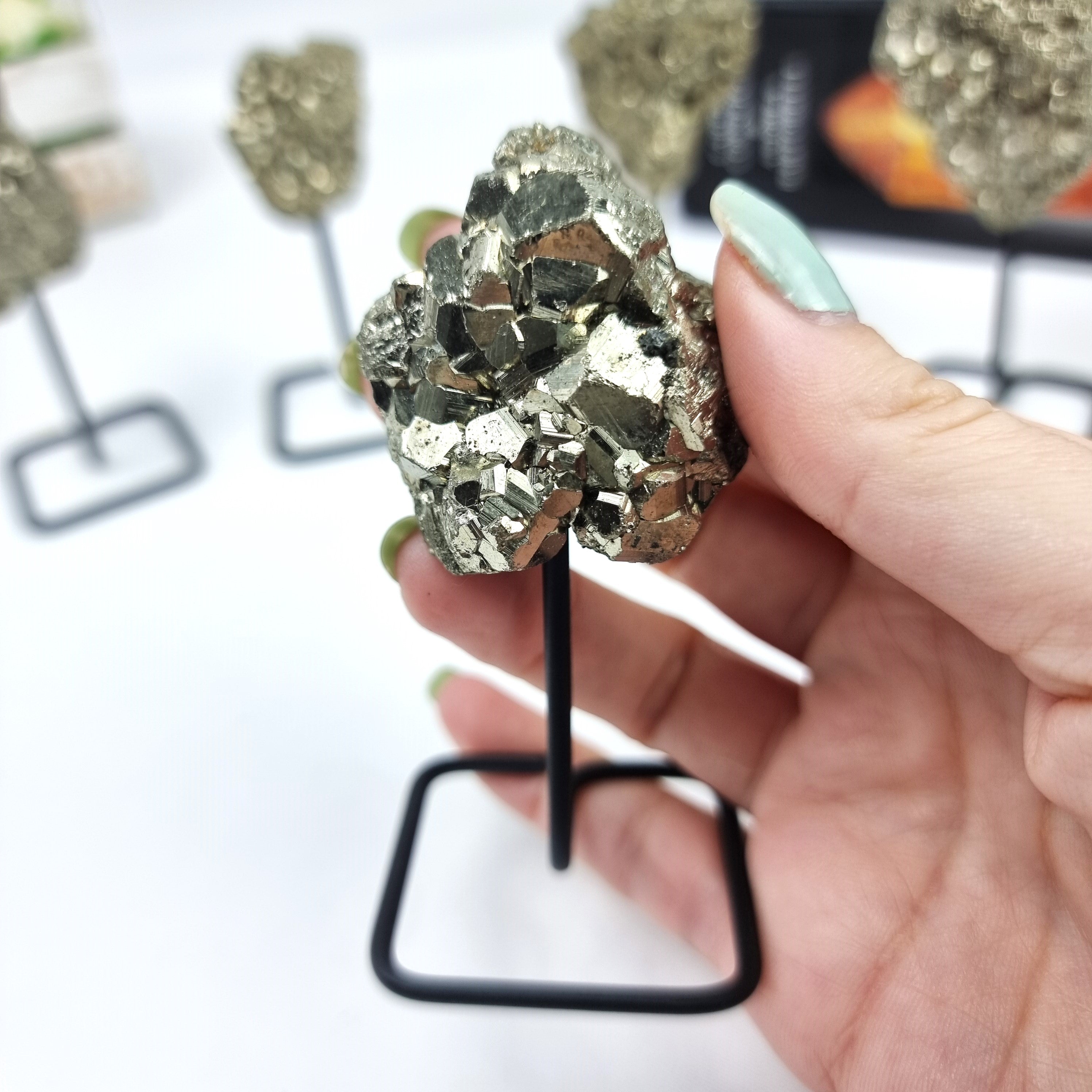 Pyrite Stone on Stand - Set of 2 - Pyrite Crystal on Stand - Pyrite Cluster on Metal Stand