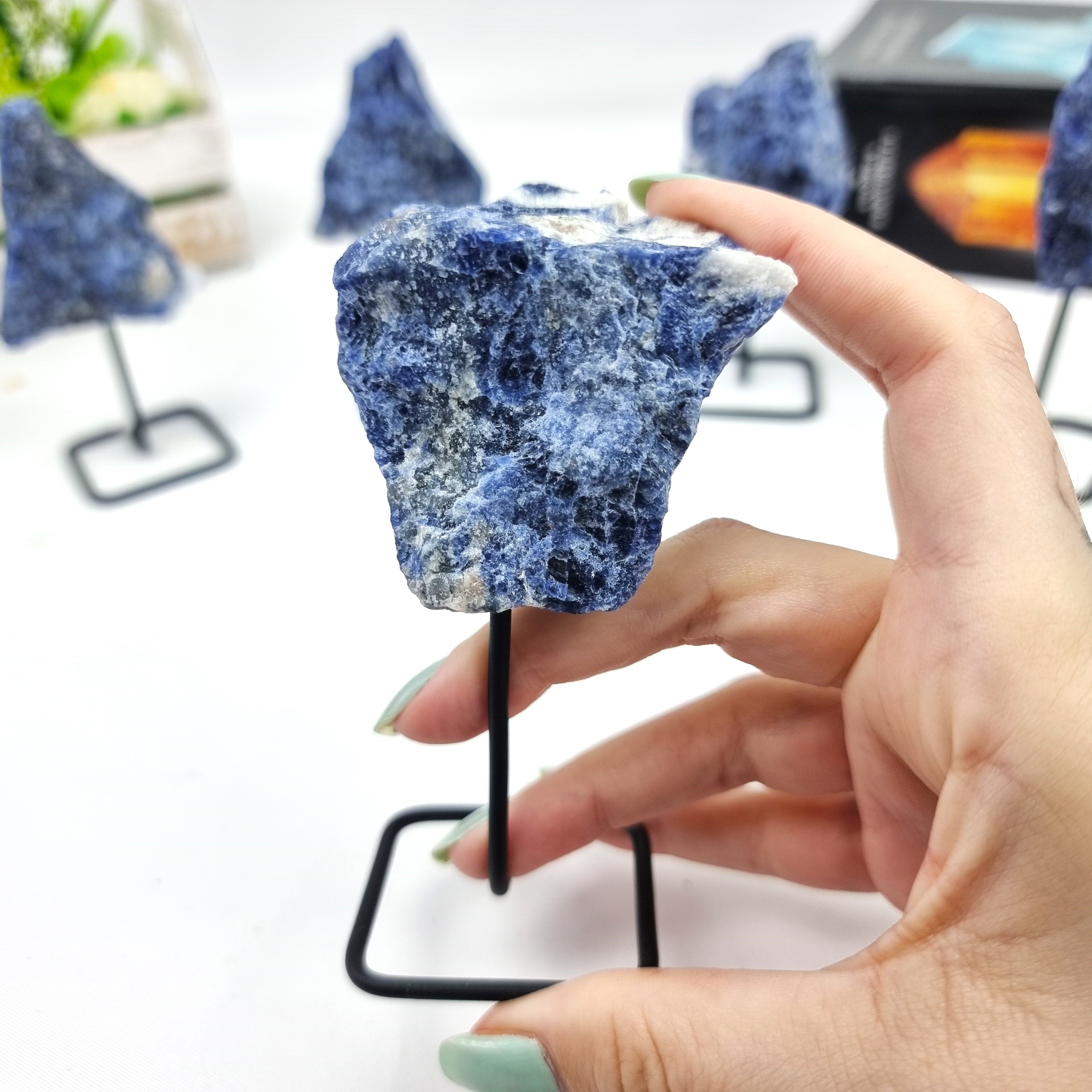 Sodalite Stone on Stand - Set of 2 - Sodalite Crystal on Stand - Sodalite Cluster on Metal Stand