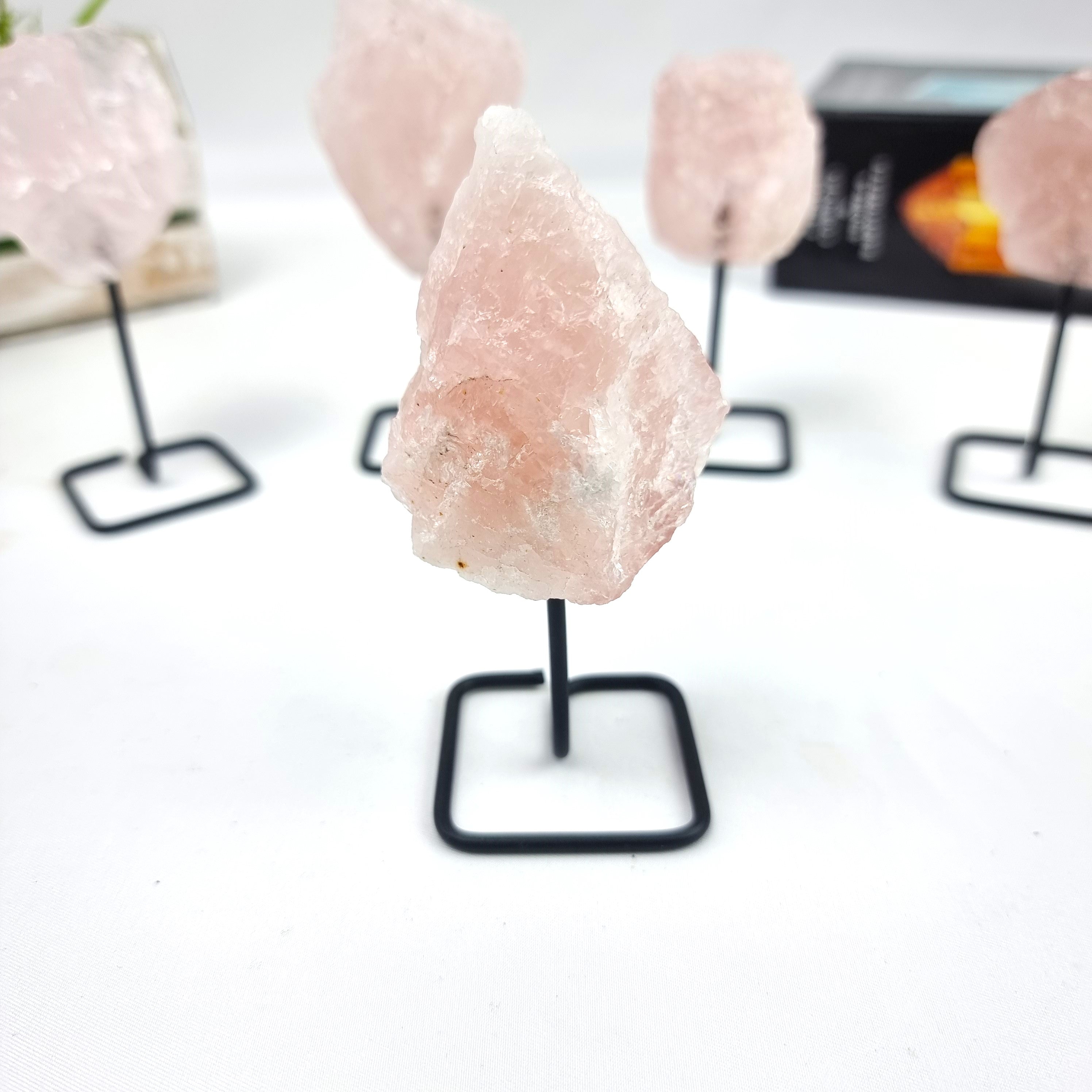 Rose Quartz Stone on Stand  Rose Quartz Crystal on Stand - Rose Quartz Cluster on Metal Stand