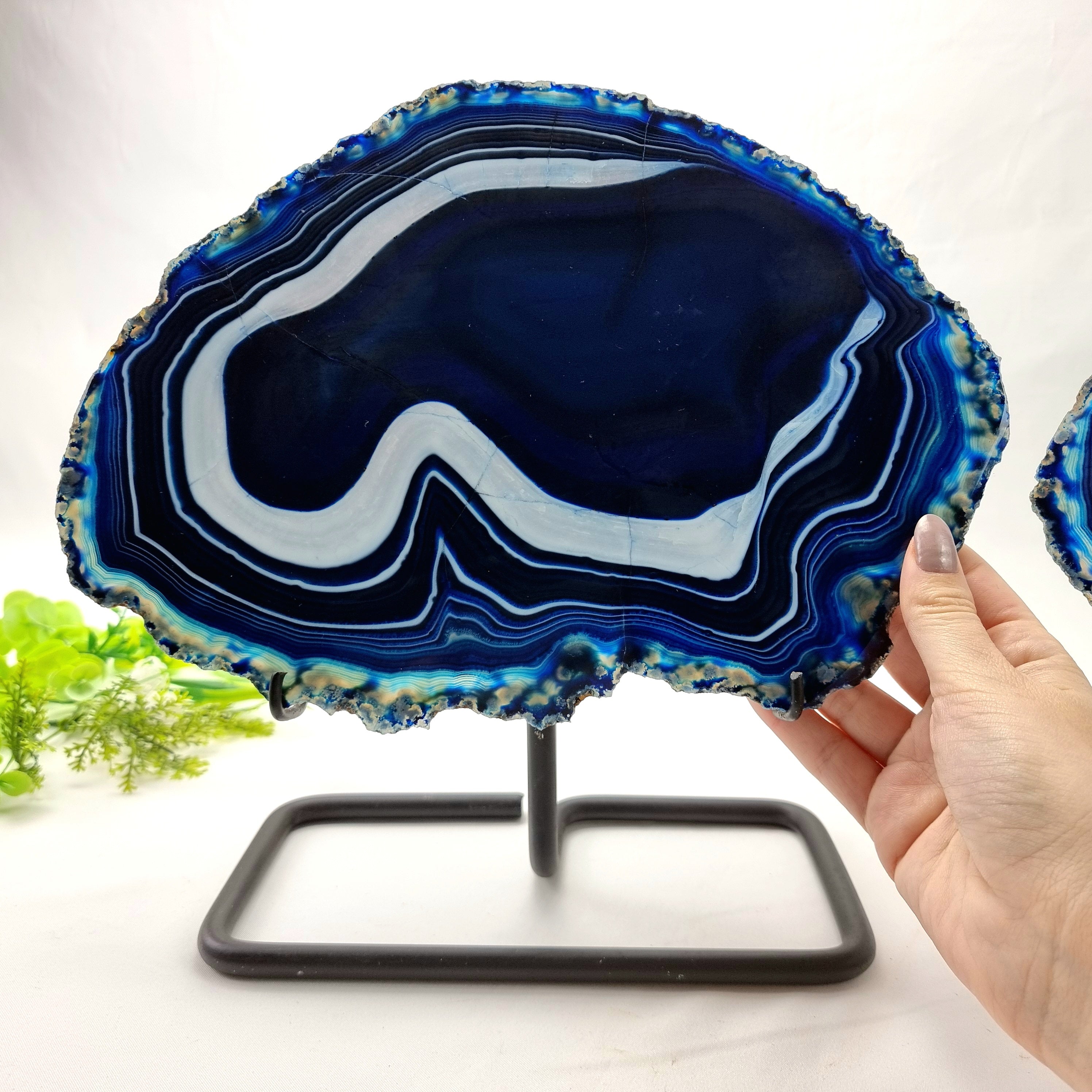 Blue Agate Slabs on Metal Stand - Set of 2