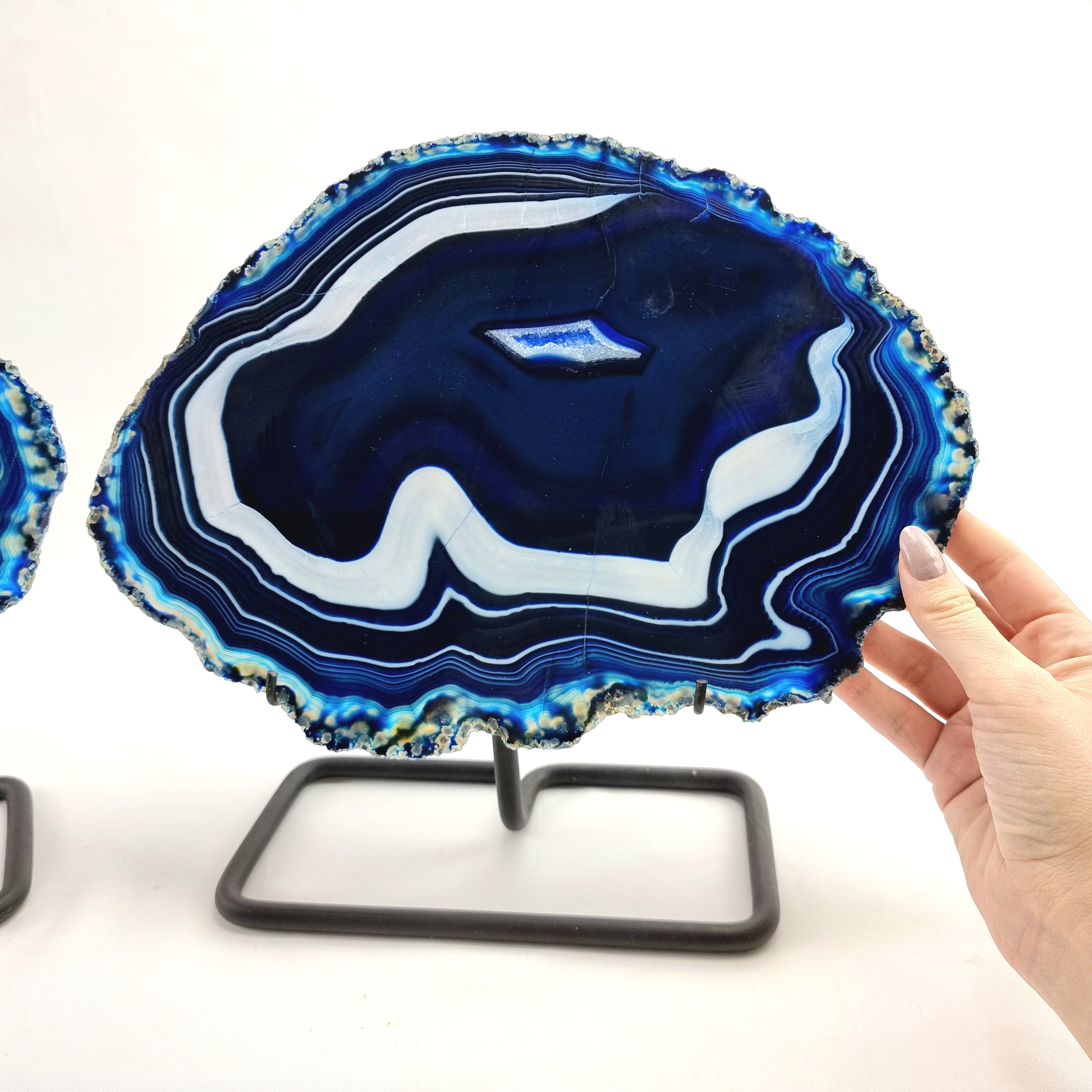 Blue Agate Slabs on Metal Stand - Set of 2