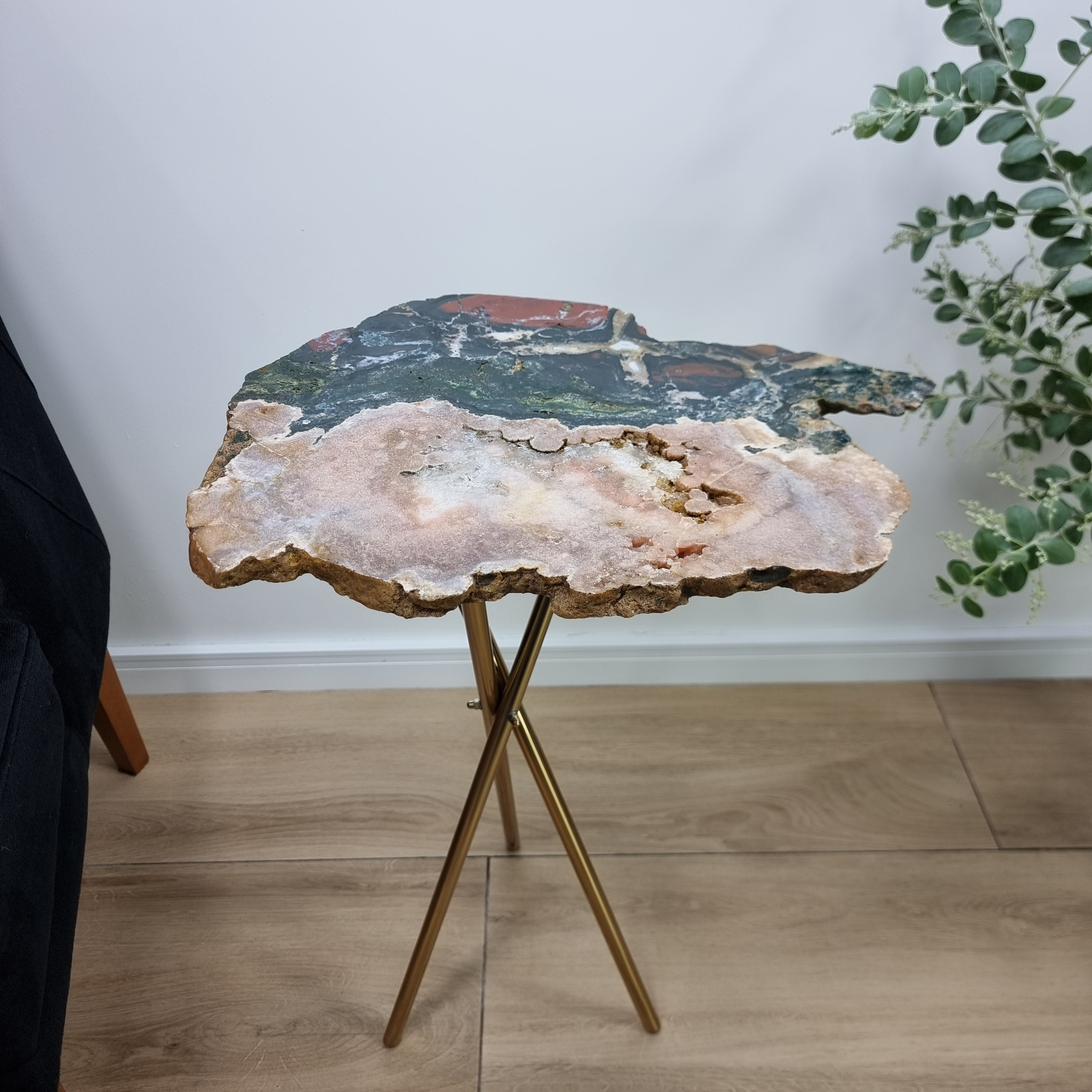 Pink Amethyst and Jasper Side Table | Super Exclusive Product | Black Tripod Base | 60 cm Height - BR Crystals Handmade Piece