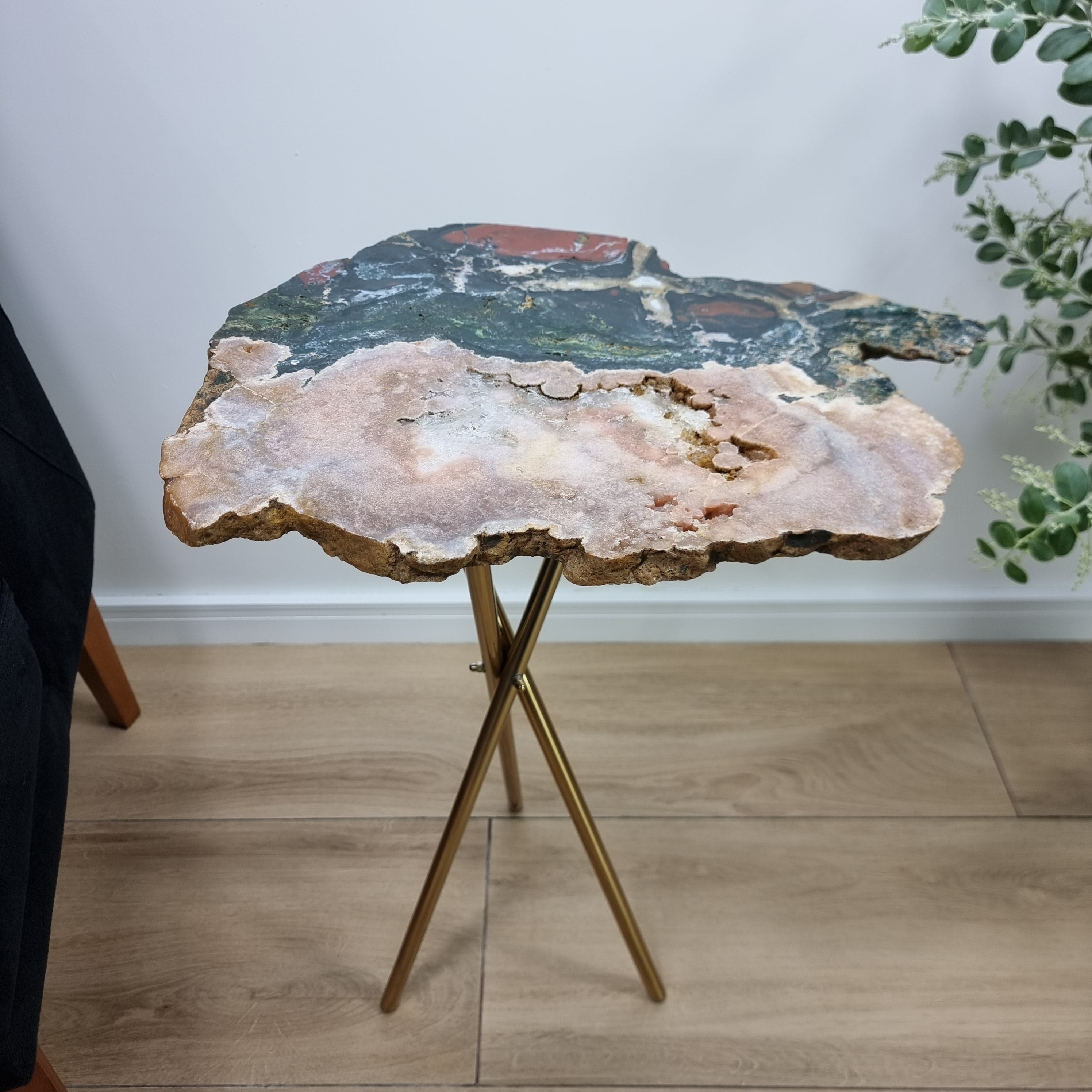 Pink Amethyst and Jasper Side Table | Super Exclusive Product | Black Tripod Base | 60 cm Height - BR Crystals Handmade Piece