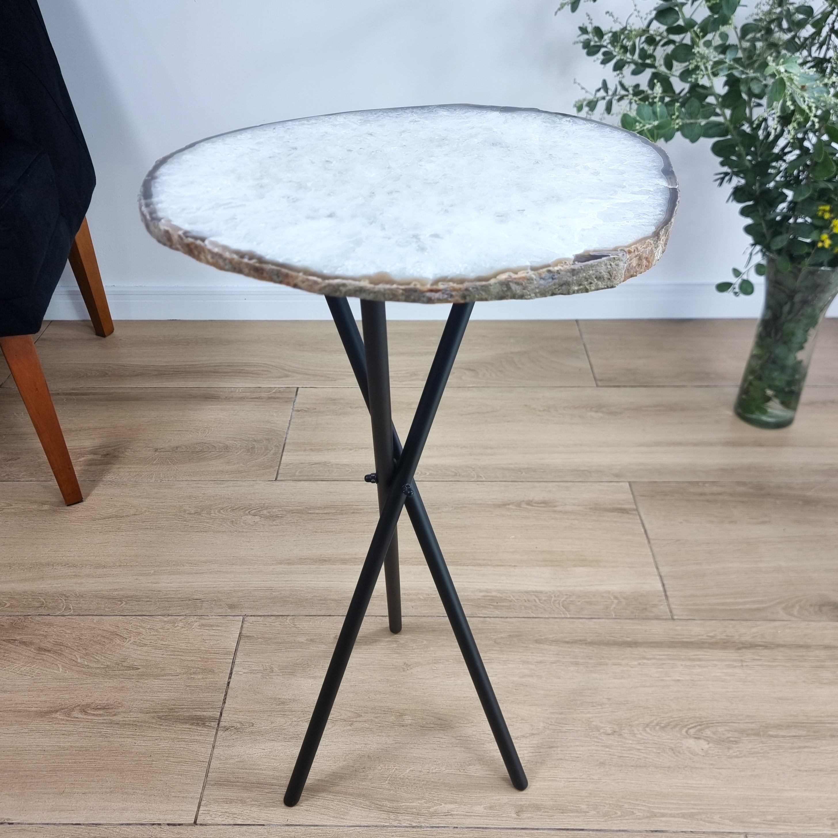 Agate Side Table - Crystal End Table Black legs 23 inches high, total weight 11 pounds