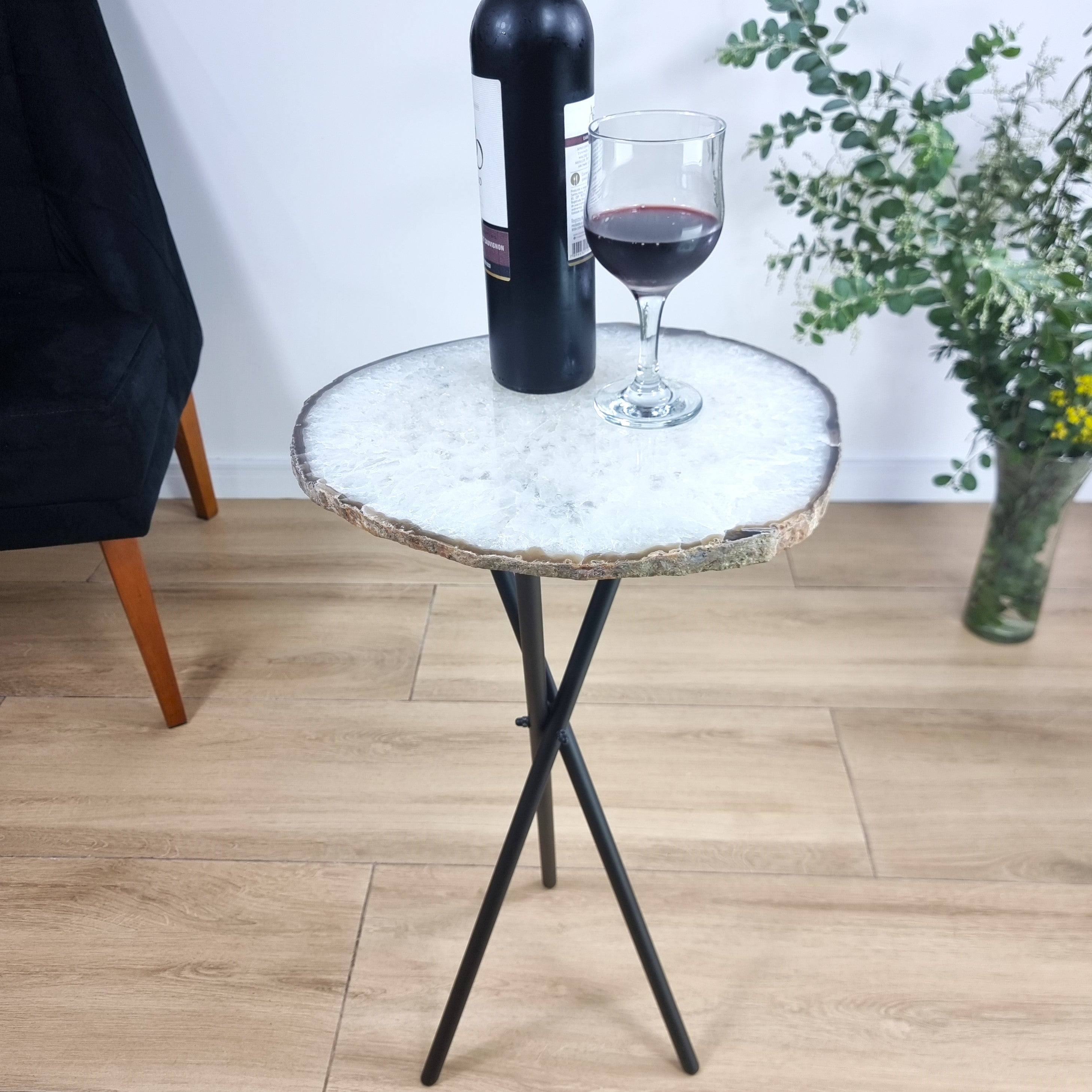 Agate Side Table - Crystal End Table Black legs 23 inches high, total weight 11 pounds