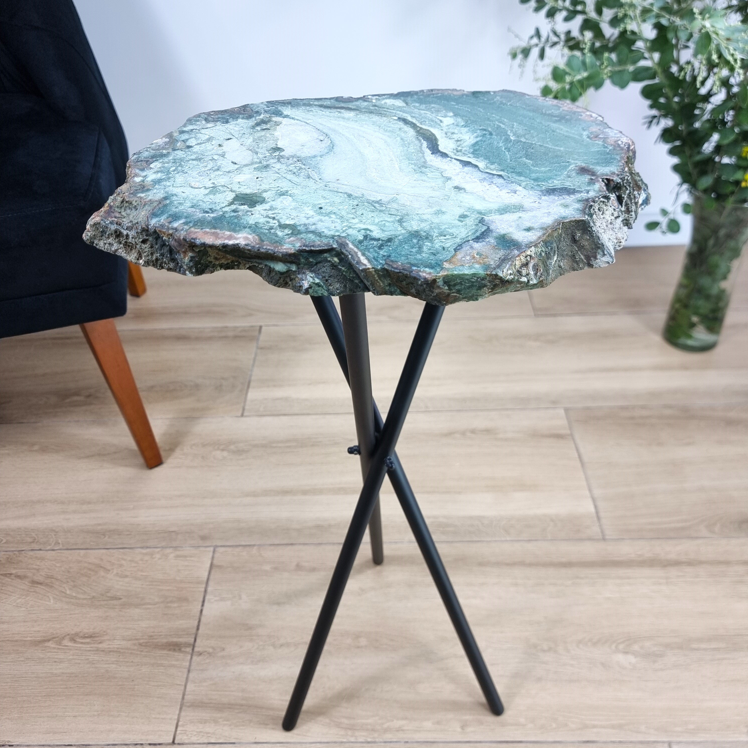 Side Table - Green Agate legs 23 inches high, total weight 11.4 pounds