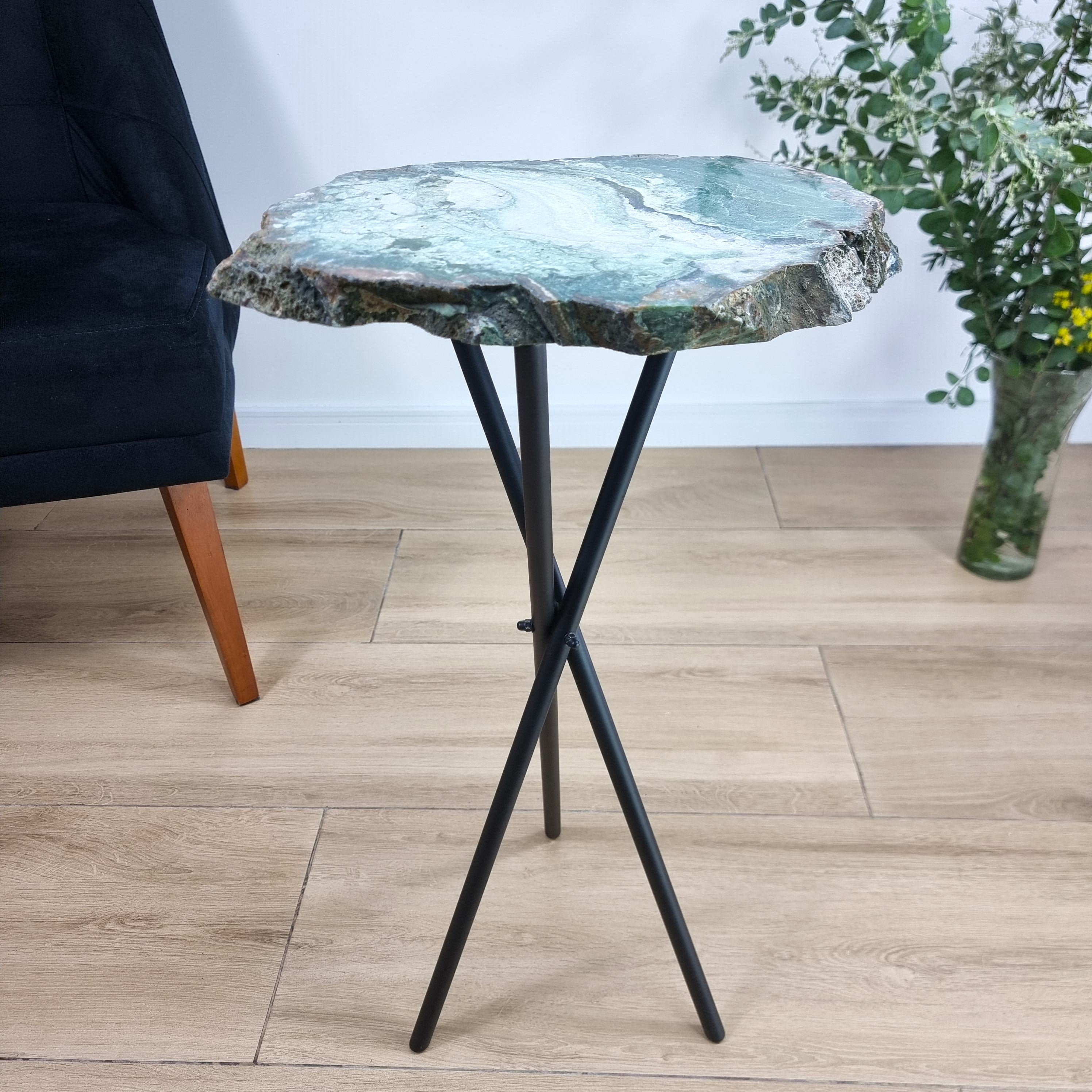 Side Table - Green Agate legs 23 inches high, total weight 11.4 pounds