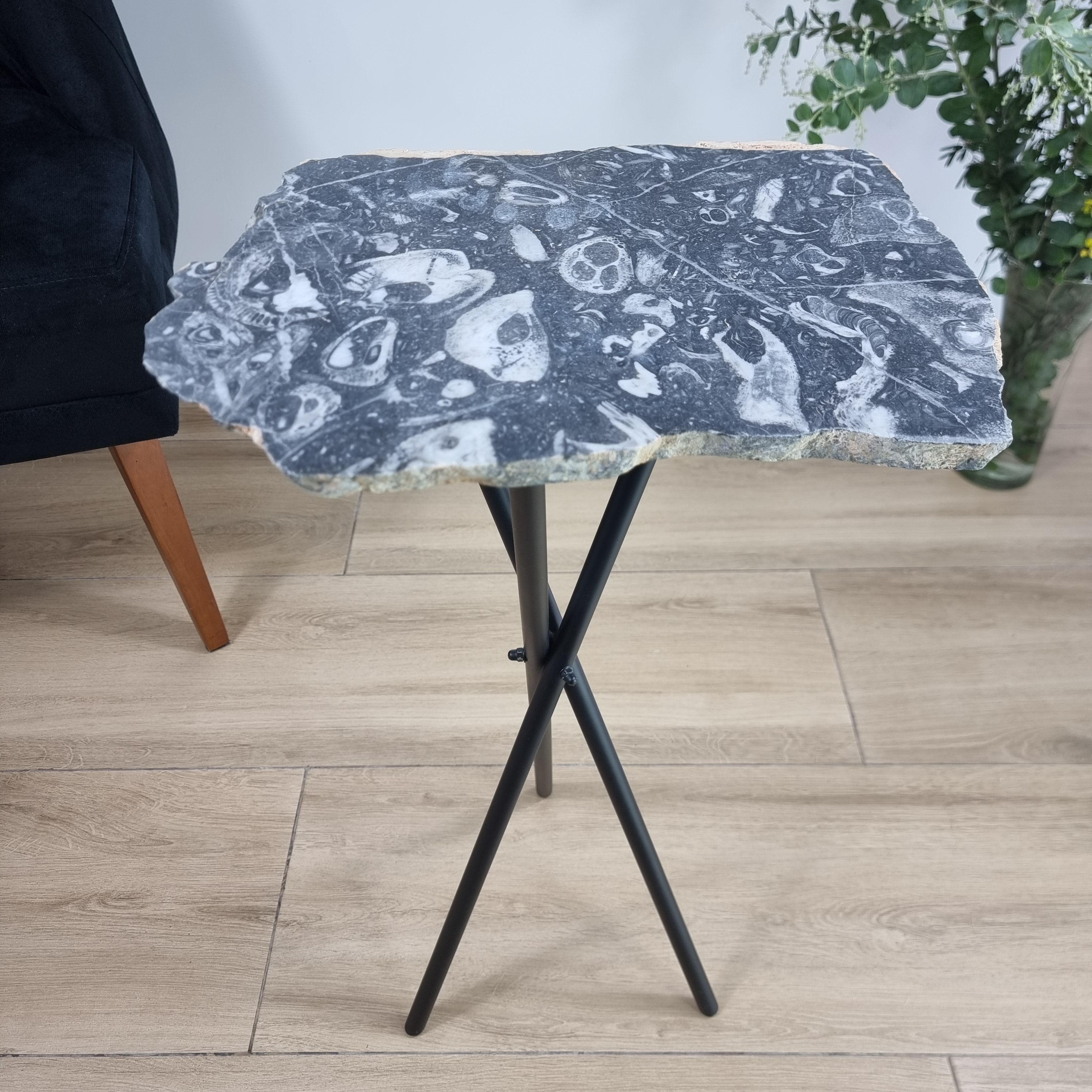 Natural SKULL JASPER Side Table | Black Tripod Base | 60 cm Height - Handmade Piece BR Crystals