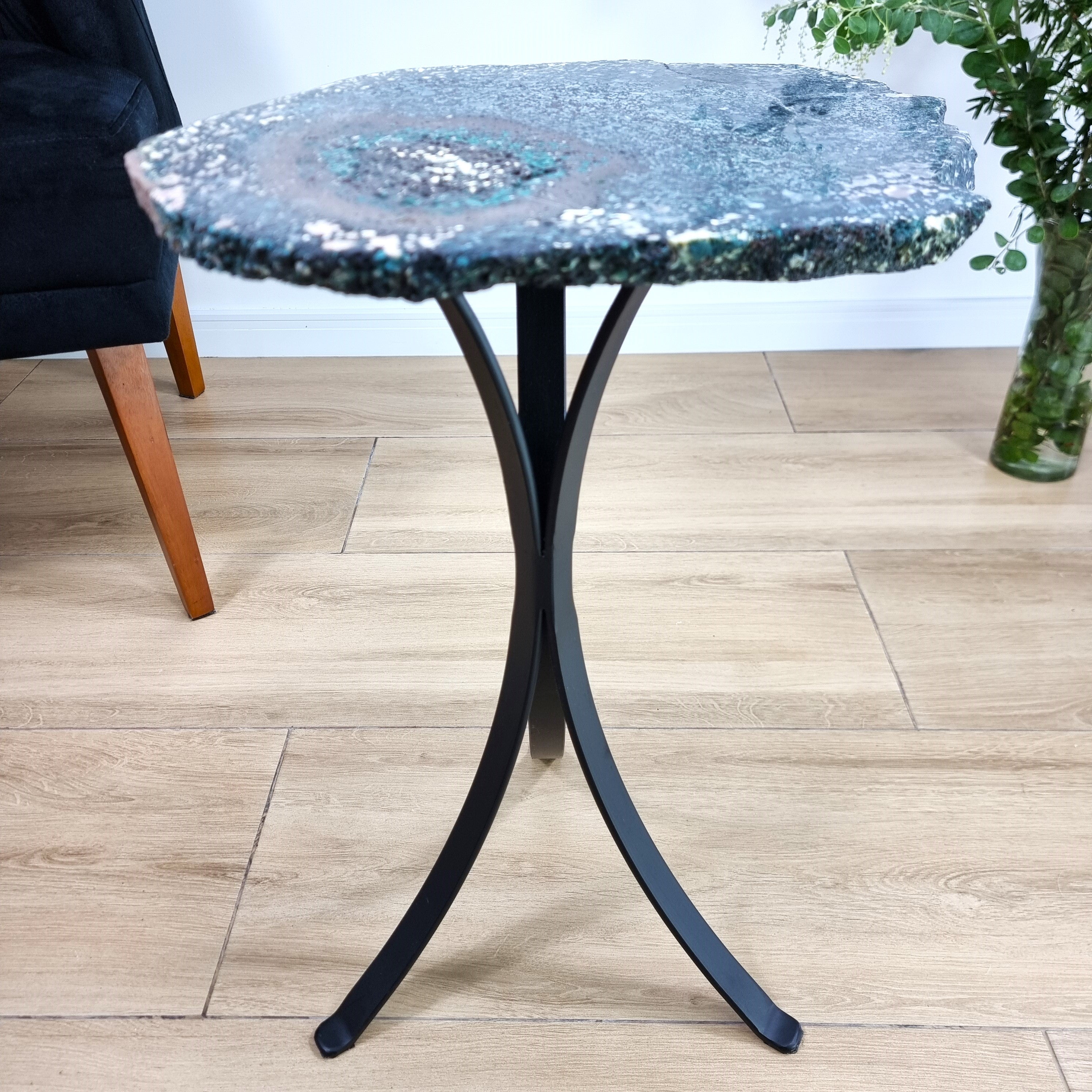 Side Table - Crystal End Table Black legs 23 inches high, total weight 14 pounds