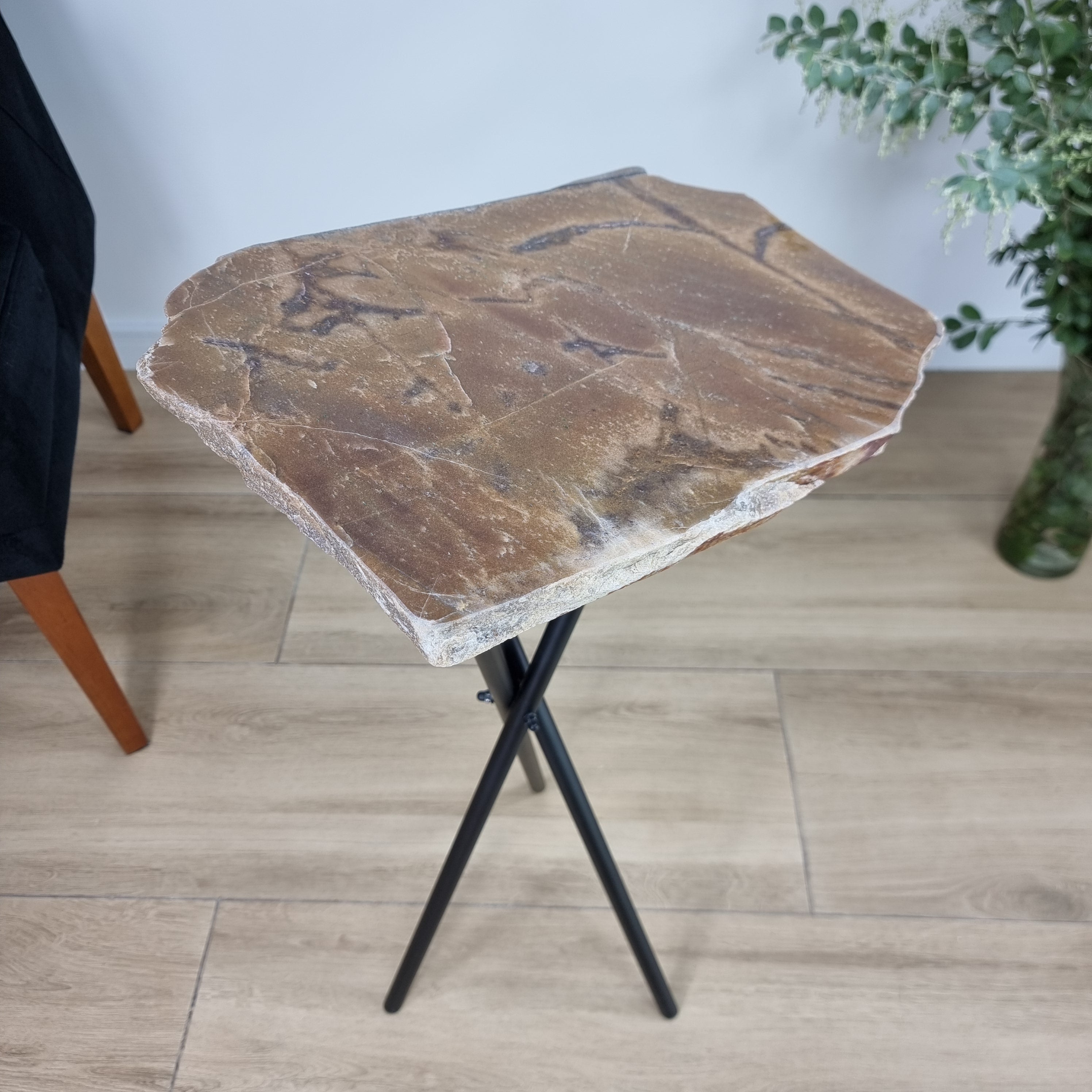 Side Table with Natural BROWN JASPER | Black Tripod Base | 60 cm Height - BR Crystals Handcrafted Piece