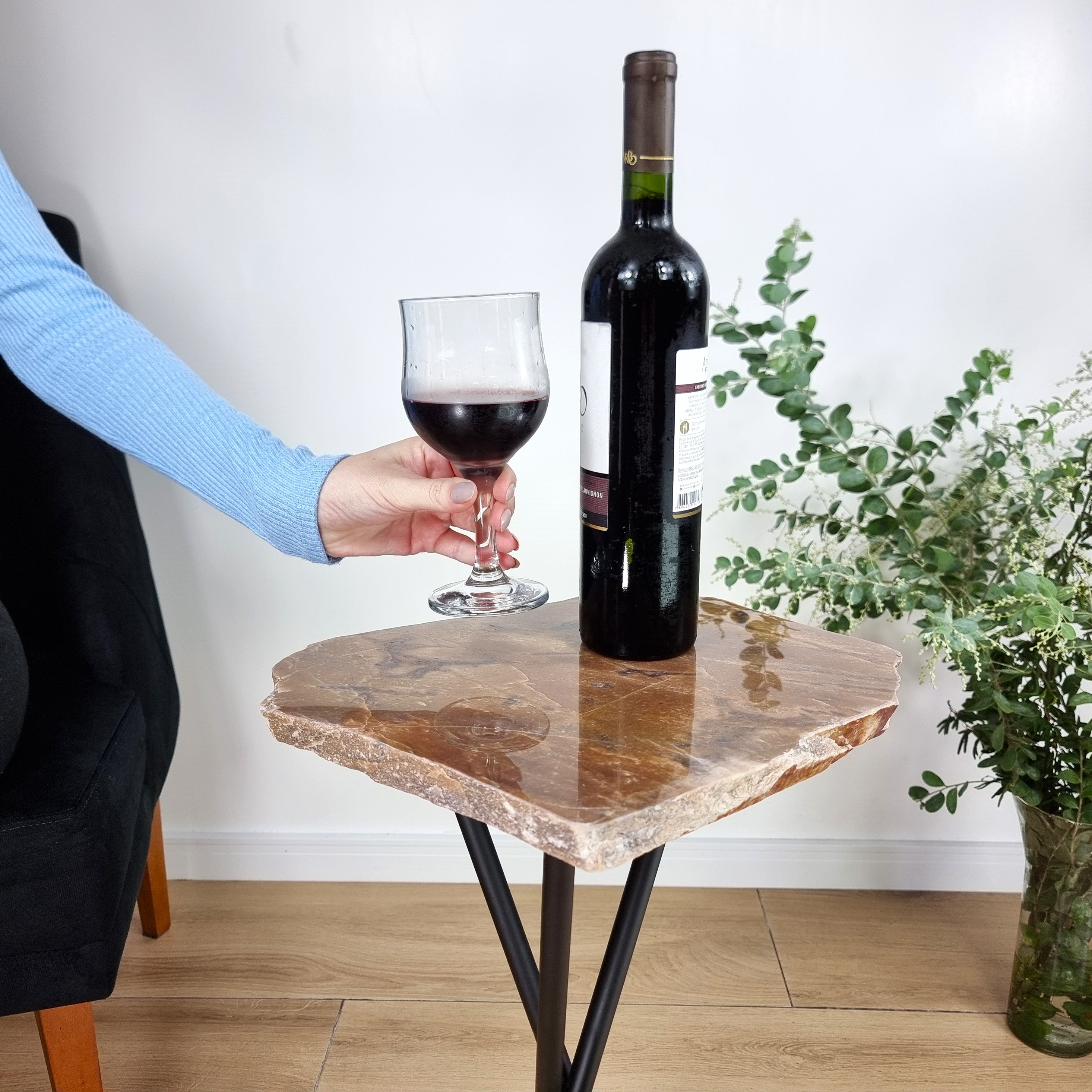 Brown Jasper Side Table - Jasper Stone Table Top with with Black legs 23 inches high, total weight 11.5 pounds